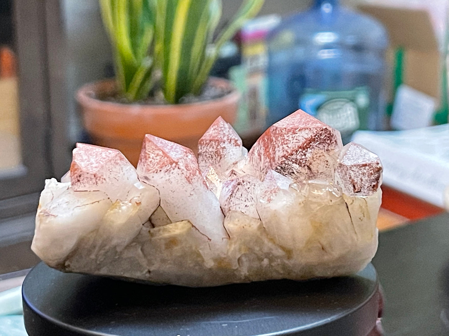 Pink Hematite Dusted Quartz Cluster | Pink Quartz | Elestial Quartz | Natural Hematoid Cluster