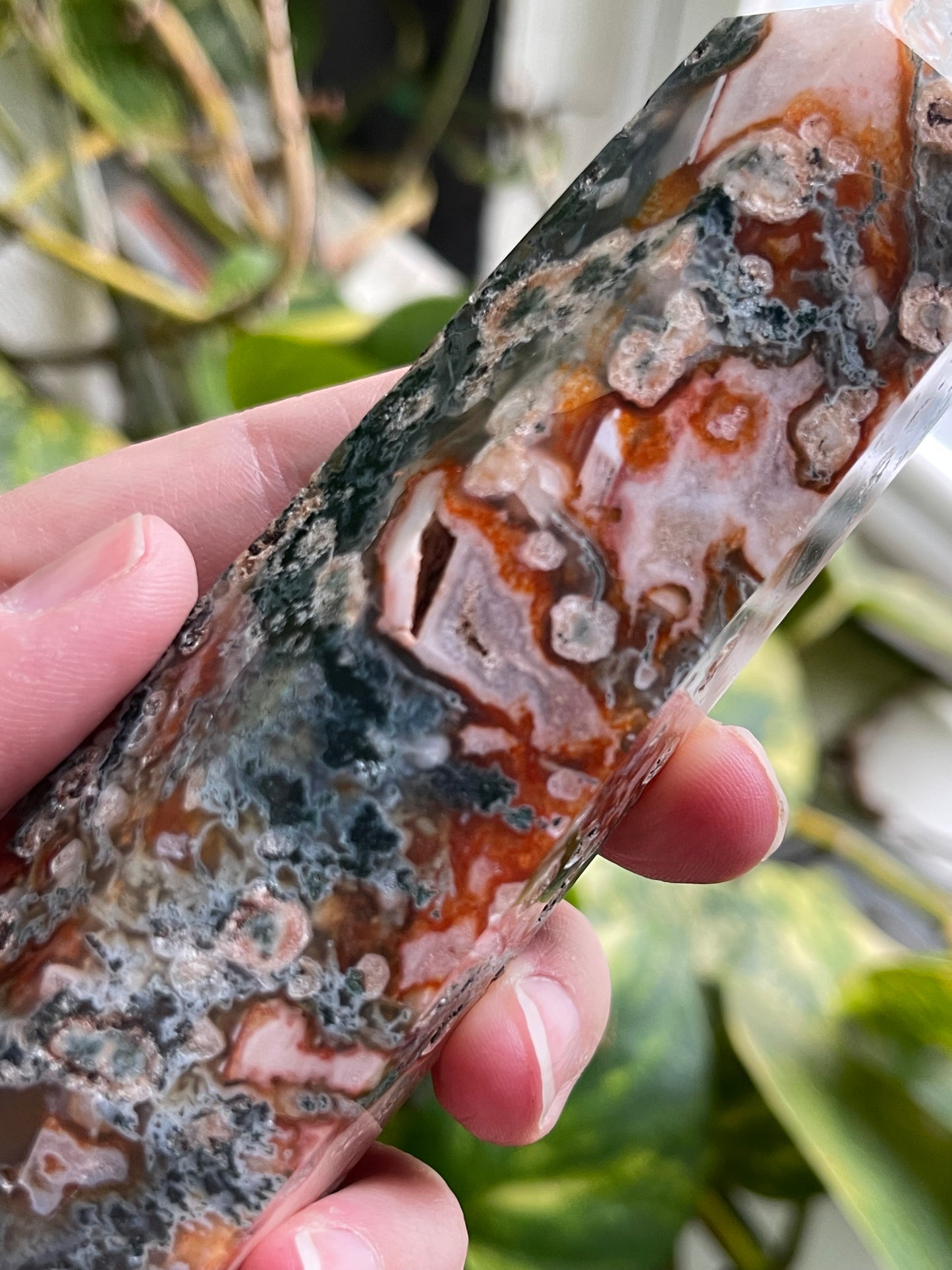 Red Moss Agate Tower | Large Moss Agate Tower | Healing Energy Crystal