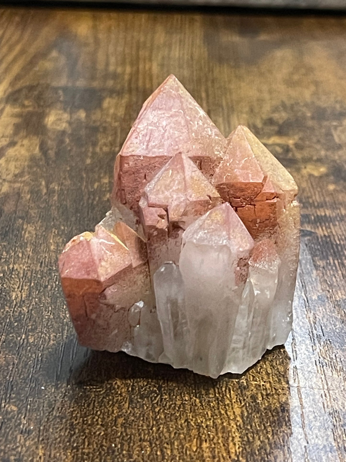 Pink Hematite Quartz Cluster Pink Quartz Elestial Quartz Hematoid Cluster Red Hematite Quartz Crystal specimen clear Quartz with hematite