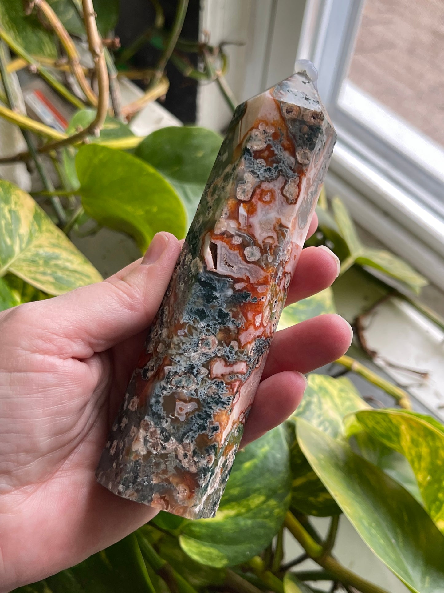 Red Moss Agate Tower | Large Moss Agate Tower | Healing Energy Crystal