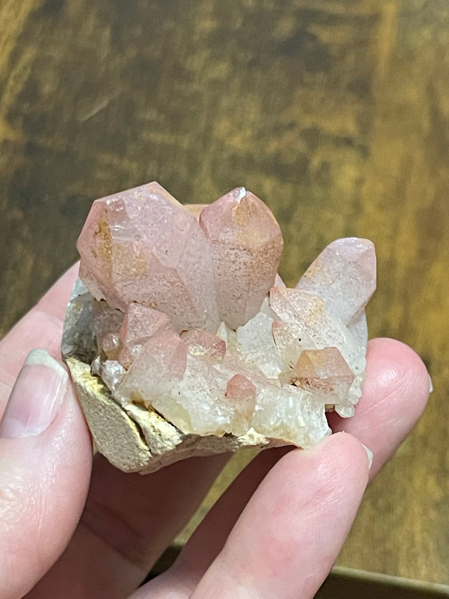Pink Hematite Quartz Cluster Pink Quartz Elestial Quartz Hematoid Cluster Red Hematite Quartz Crystal specimen clear Quartz with hematite