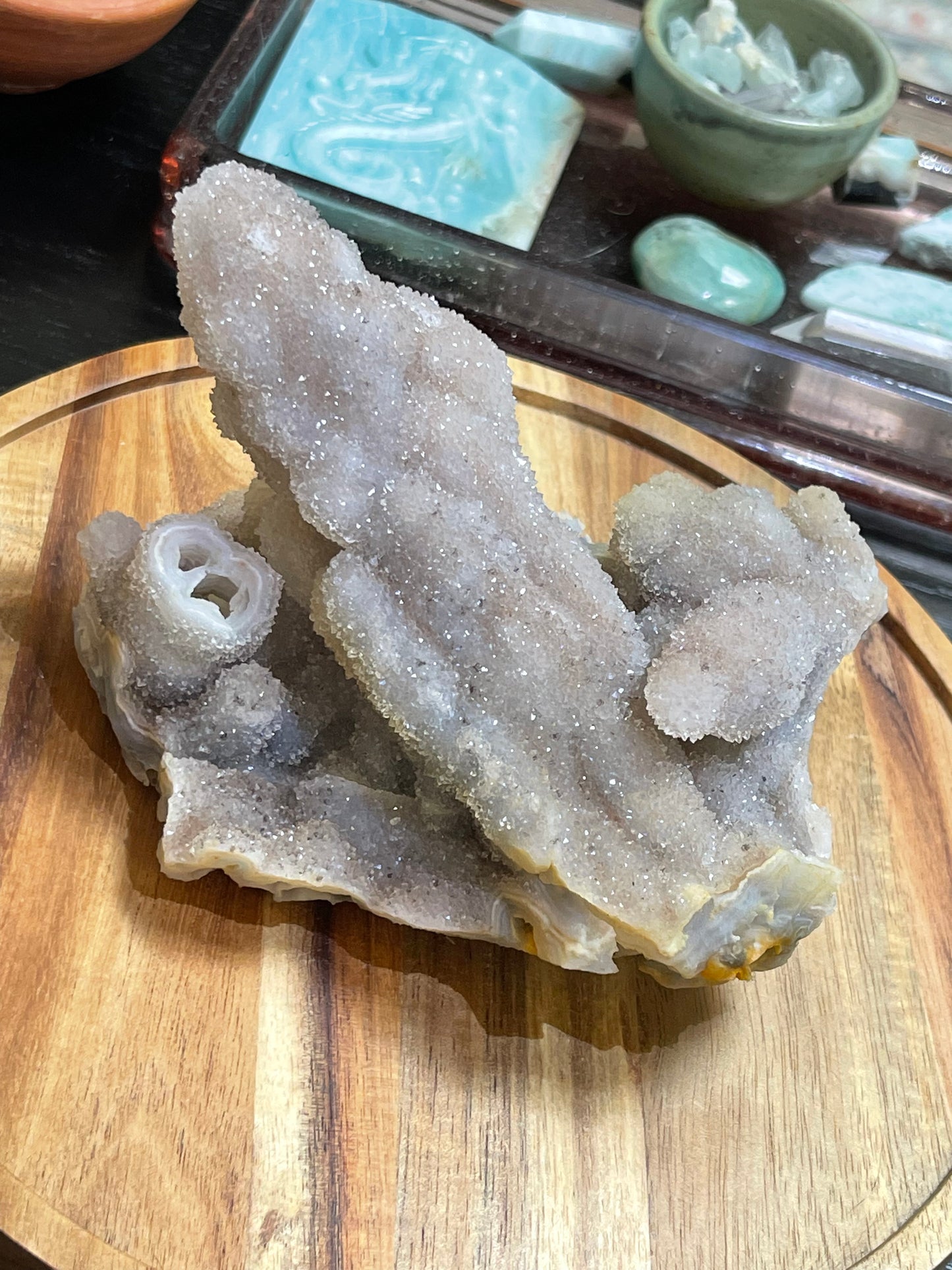 Rare Sugar Druzy Chalcedony Stalactite Specimen | Druzy Chalcedony | Natural Rainbow Chalcedony Specimen
