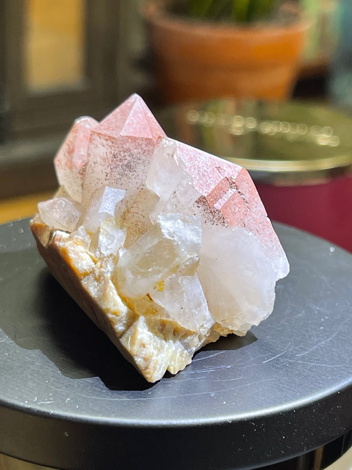 Pink Hematite Quartz Cluster | Pink Quartz | Elestial Quartz | Natural Hematoid Cluster | Red Hematite Quartz