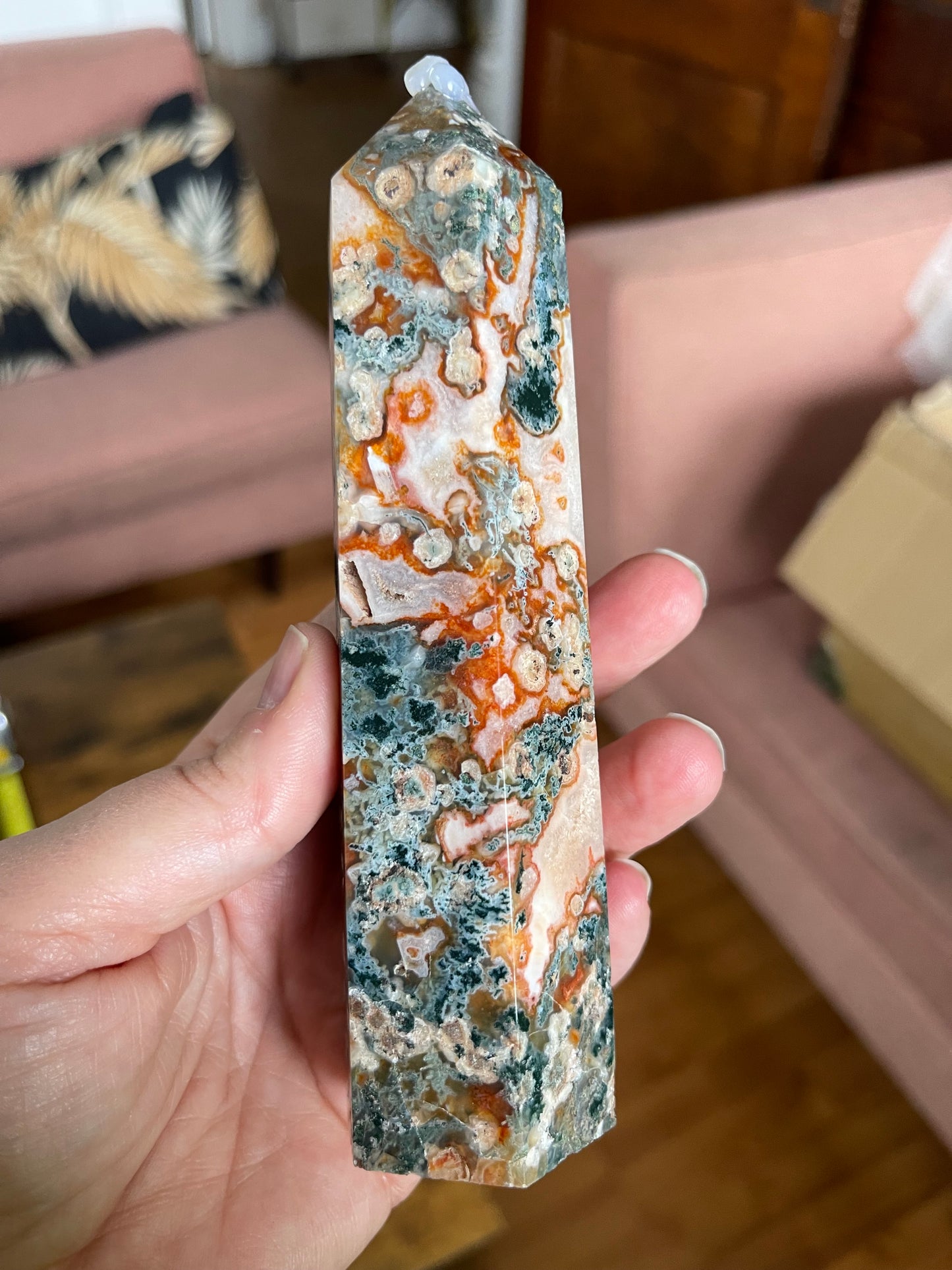 Red Moss Agate Tower | Large Moss Agate Tower | Healing Energy Crystal