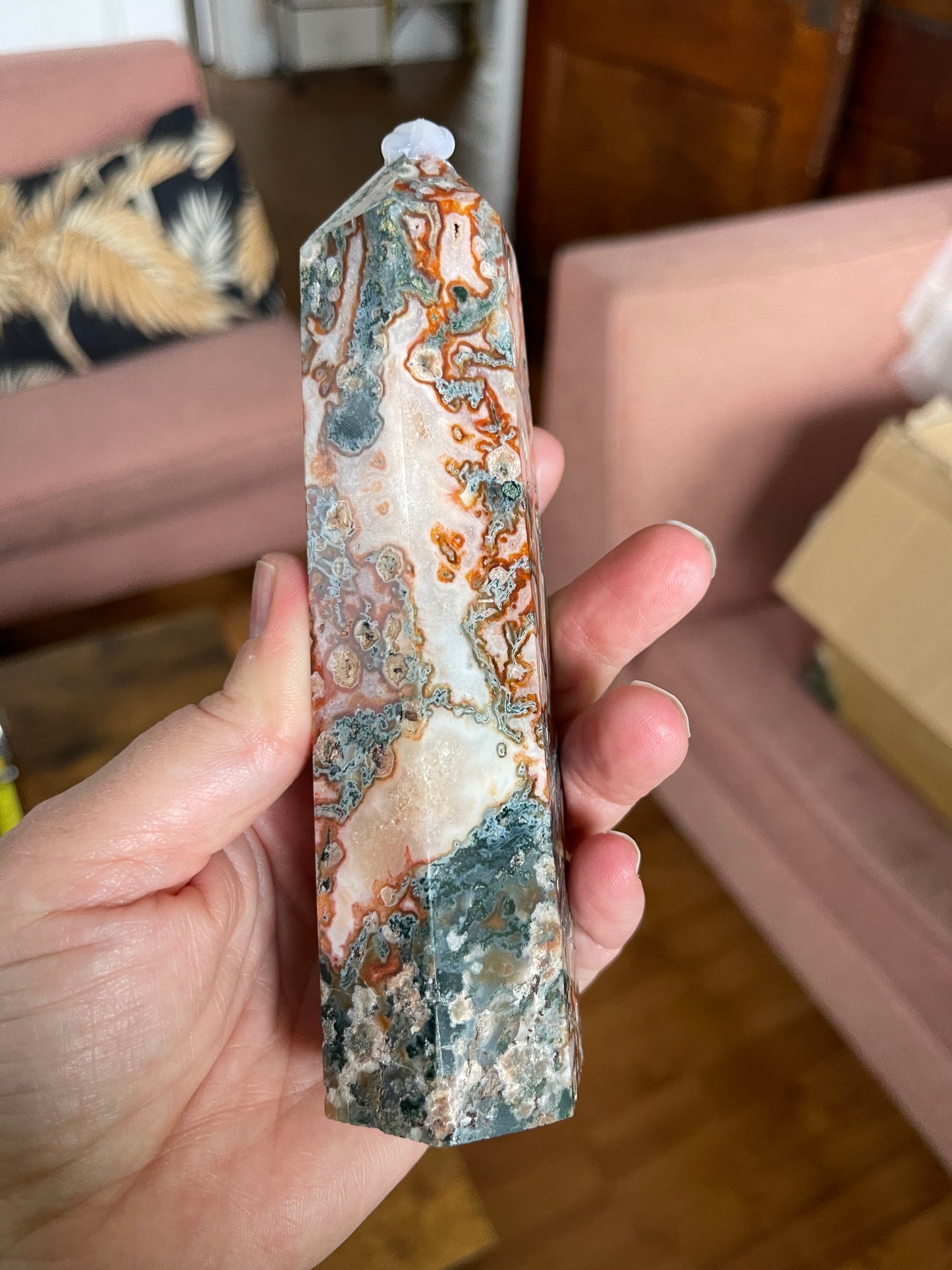 Red Moss Agate Tower | Large Moss Agate Tower | Healing Energy Crystal