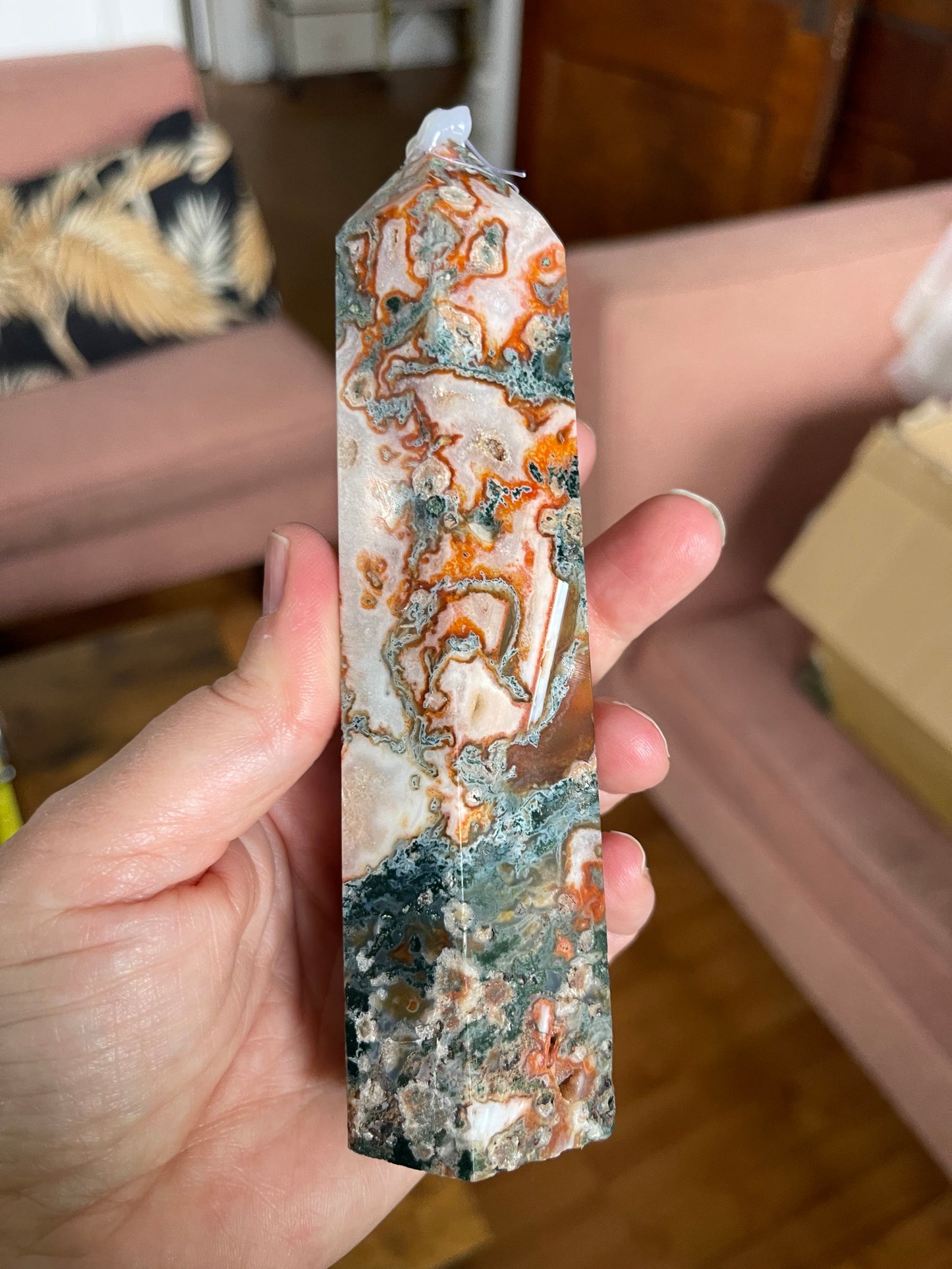 Red Moss Agate Tower | Large Moss Agate Tower | Healing Energy Crystal
