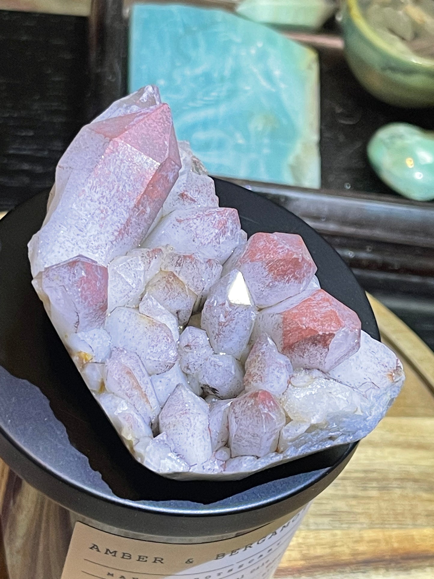 Pink Hematite Dusted Quartz Cluster | Pink Quartz | Elestial Quartz | Natural Hematoid Cluster