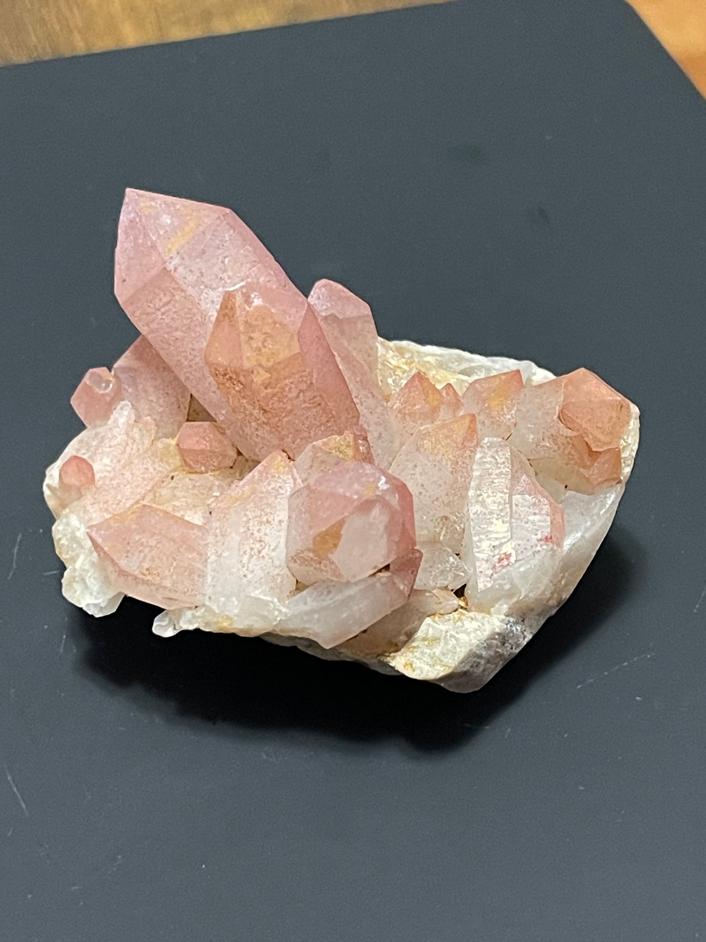 Pink Hematite Quartz Cluster Pink Quartz Elestial Quartz Hematoid Cluster Red Hematite Quartz Crystal specimen clear Quartz with hematite