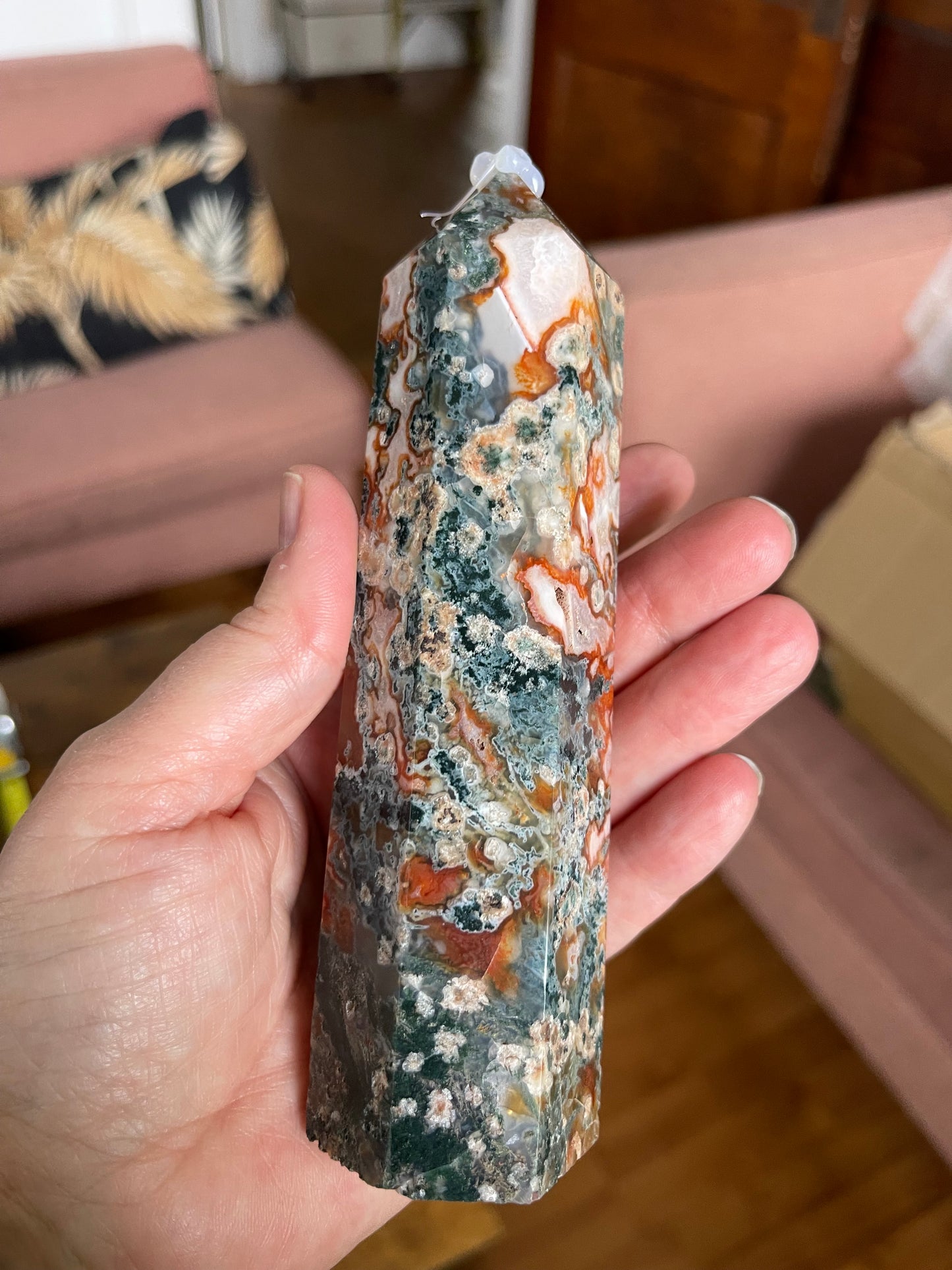 Red Moss Agate Tower | Large Moss Agate Tower | Healing Energy Crystal