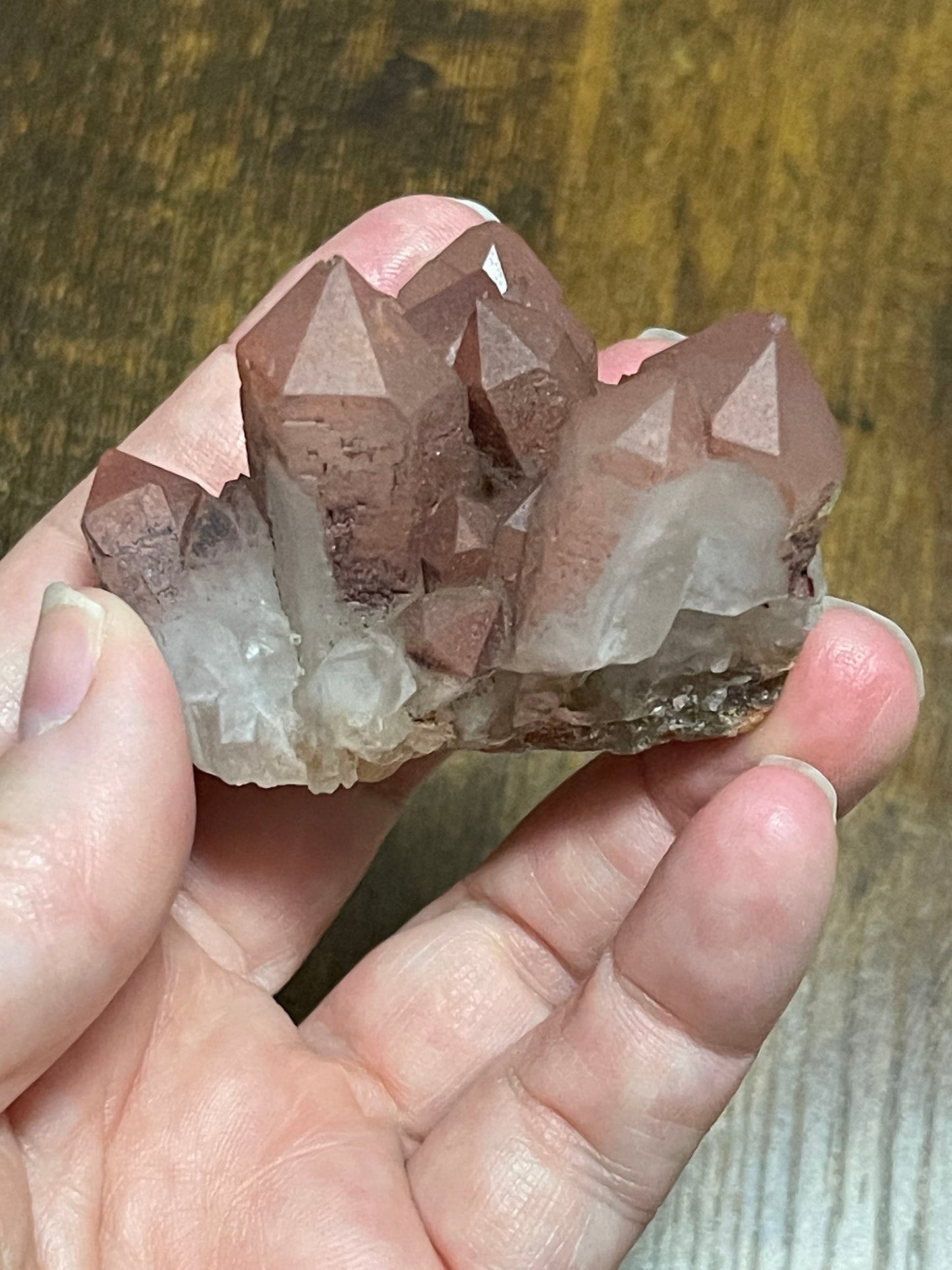 Pink Hematite Quartz Cluster Pink Quartz Elestial Quartz Hematoid Cluster Red Hematite Quartz Crystal specimen clear Quartz with hematite