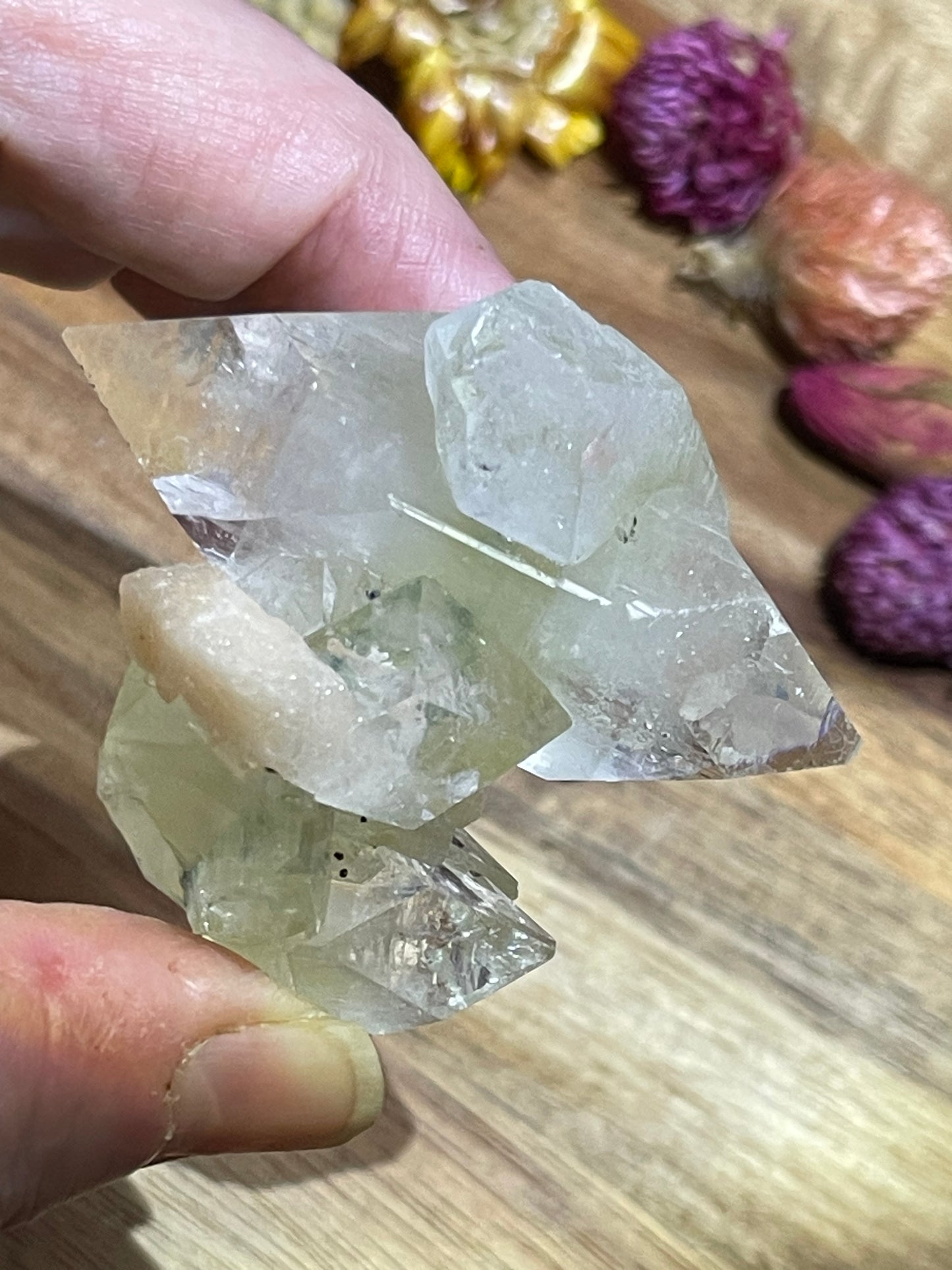 Green and Clear Apophyllite with Stilbite | Double terminated Apophyllite | Apophyllite Specimen