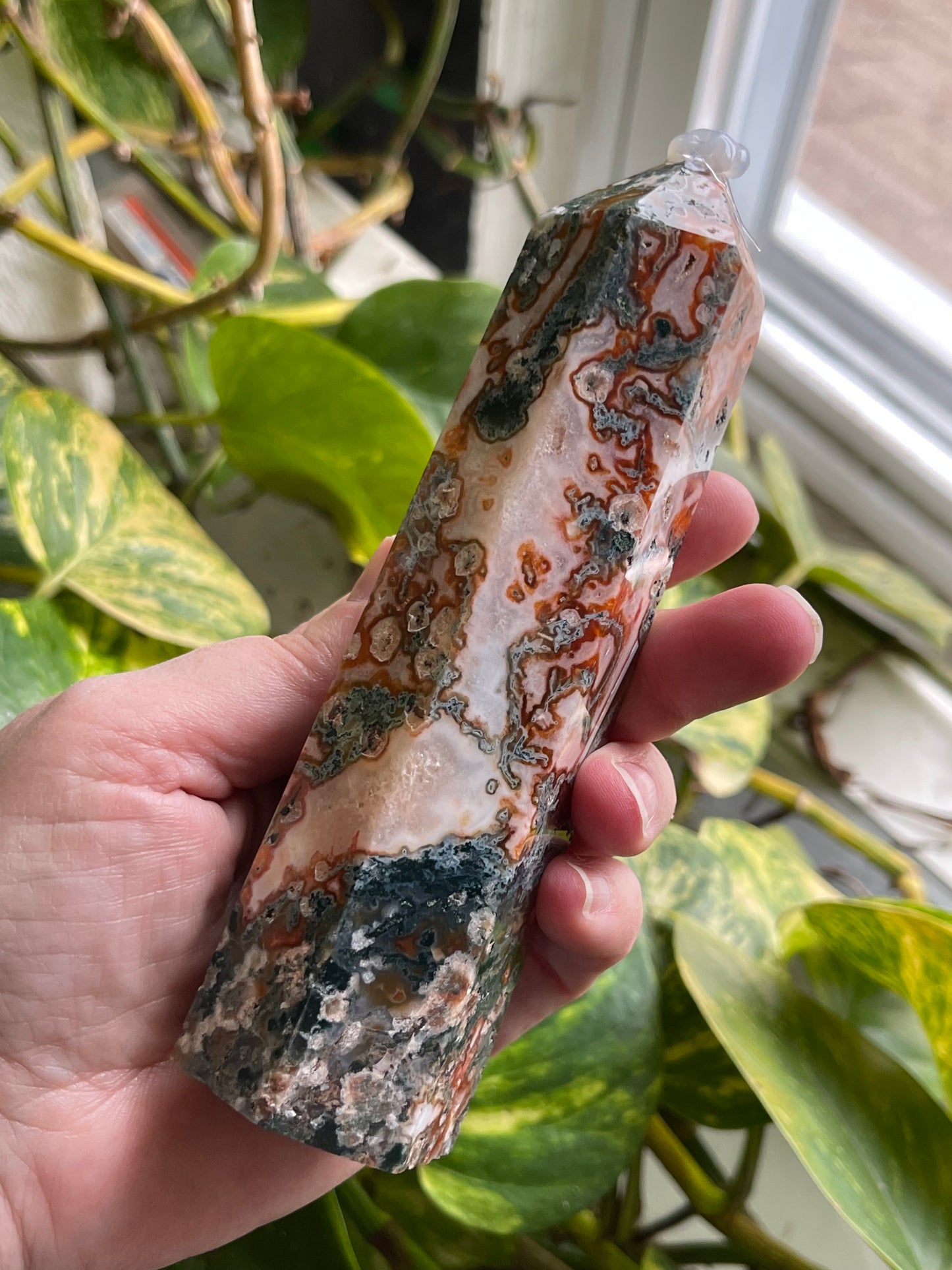 Red Moss Agate Tower | Large Moss Agate Tower | Healing Energy Crystal
