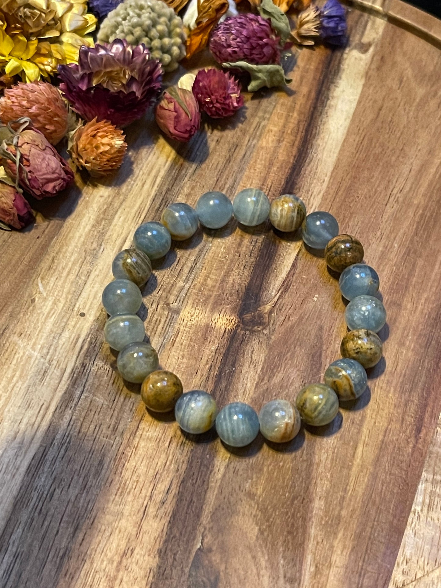 Aquatine Lemurian Calcite 10mm Bracelet | Banded Blue Onyx Bracelets | Gemstone Bracelets