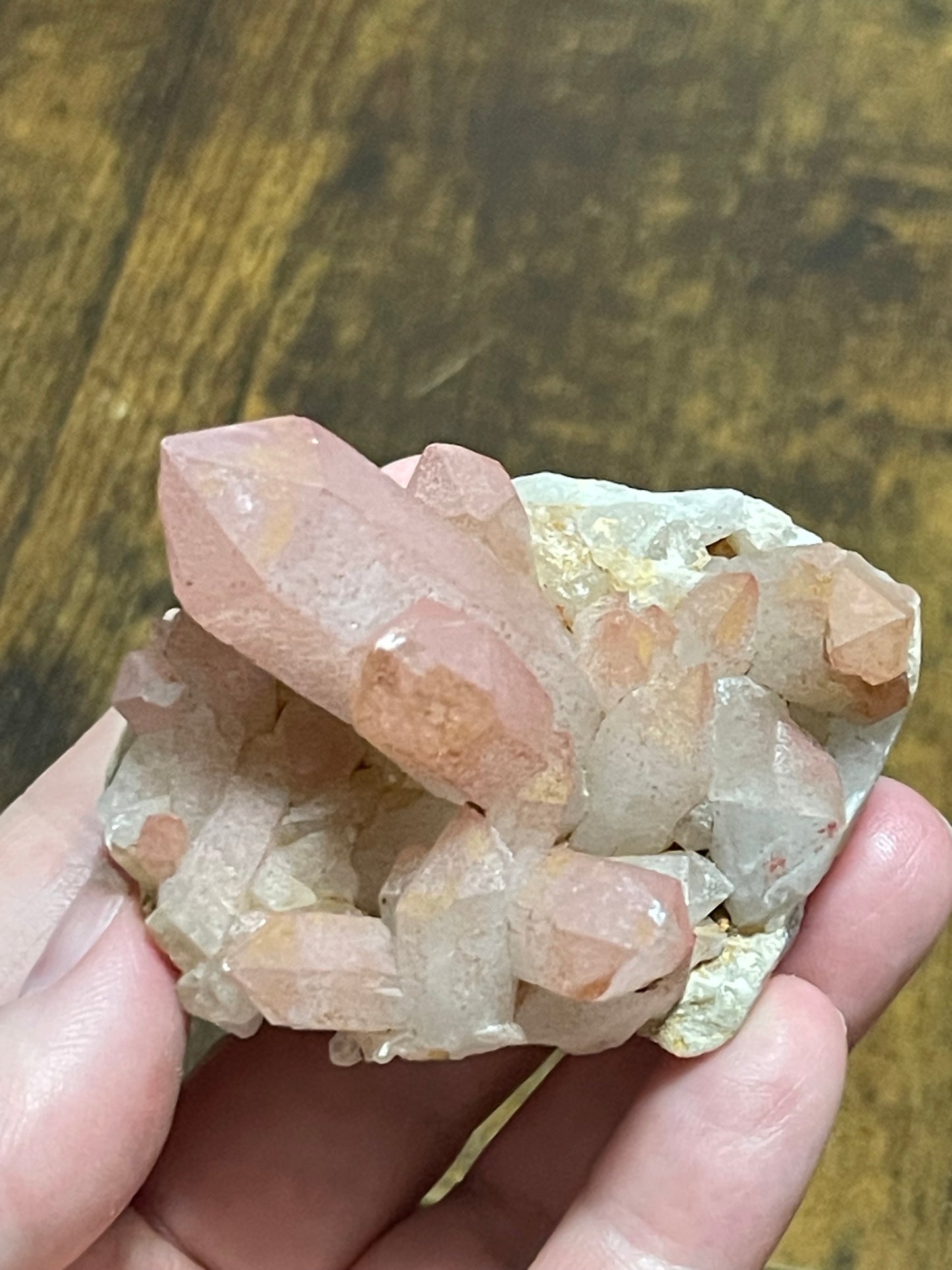 Pink Hematite Quartz Cluster Pink Quartz Elestial Quartz Hematoid Cluster Red Hematite Quartz Crystal specimen clear Quartz with hematite