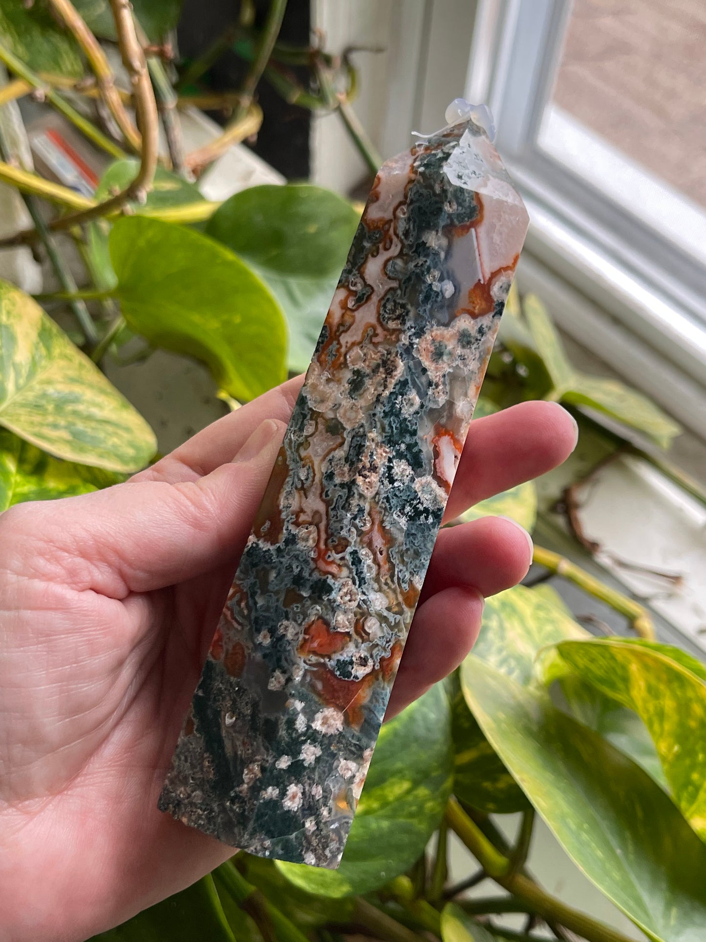 Red Moss Agate Tower | Large Moss Agate Tower | Healing Energy Crystal