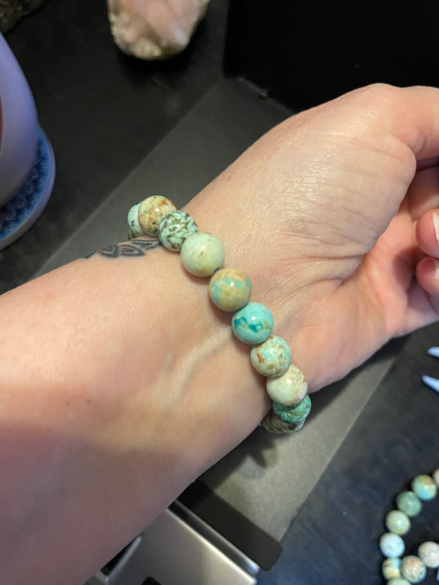 Genuine Turquoise 10mm Bracelets | Peruvian Turquoise | Turquoise Bracelets