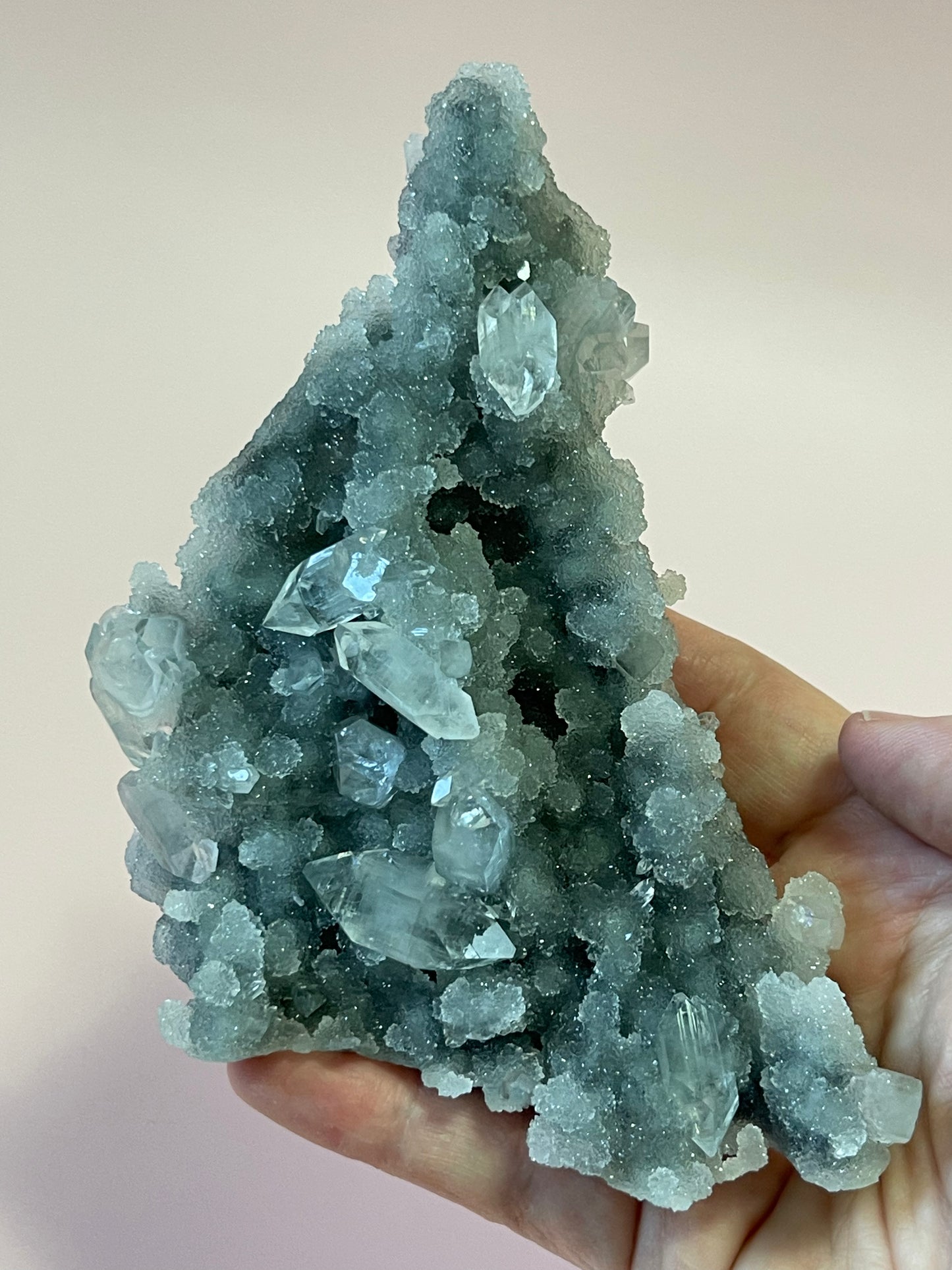 Green chalcedony crystal with Diamond apophyllite druzy crystal stalactite crystal zeolite specimen crystal home decor gift for home