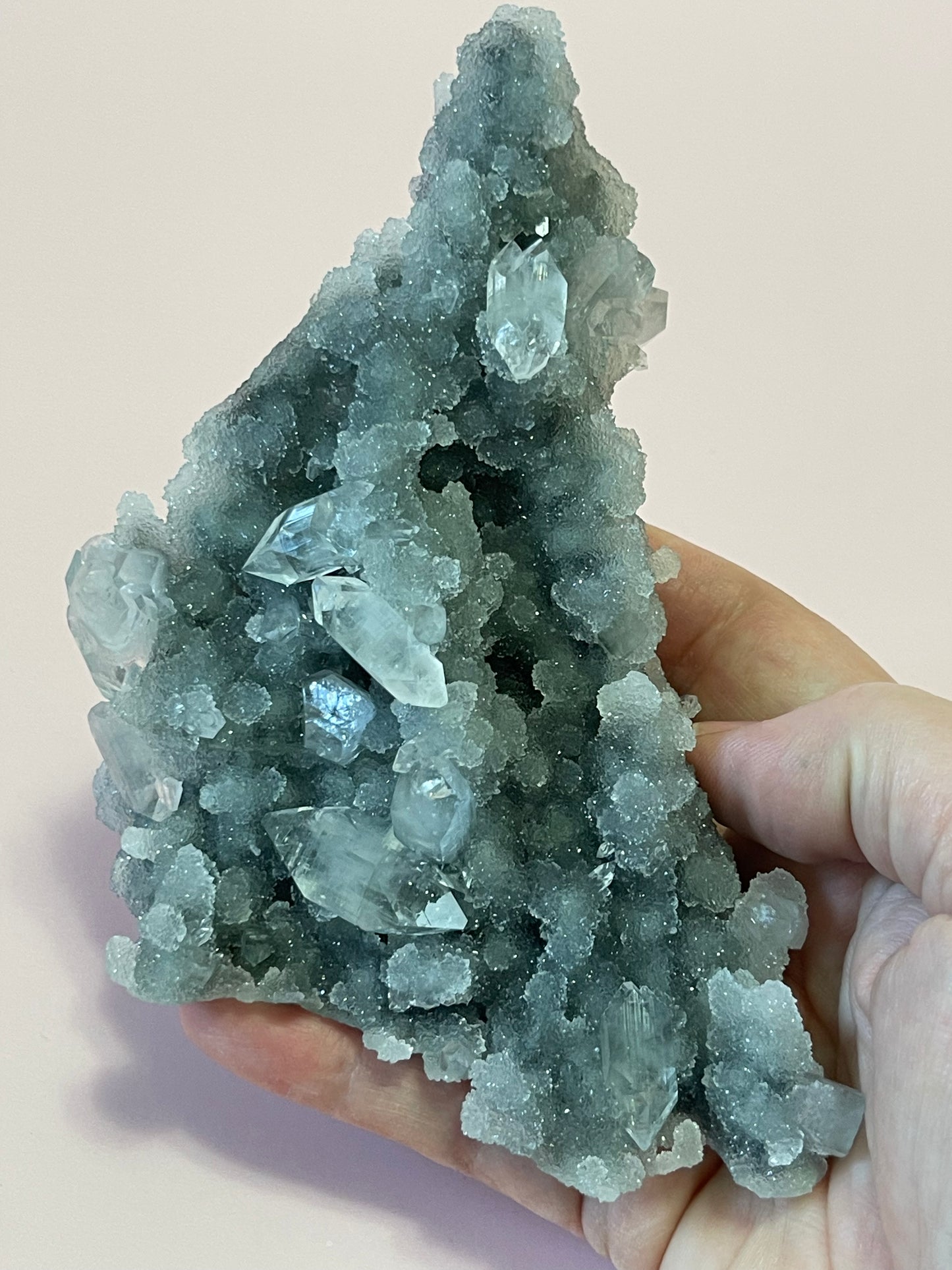 Green chalcedony crystal with Diamond apophyllite druzy crystal stalactite crystal zeolite specimen crystal home decor gift for home