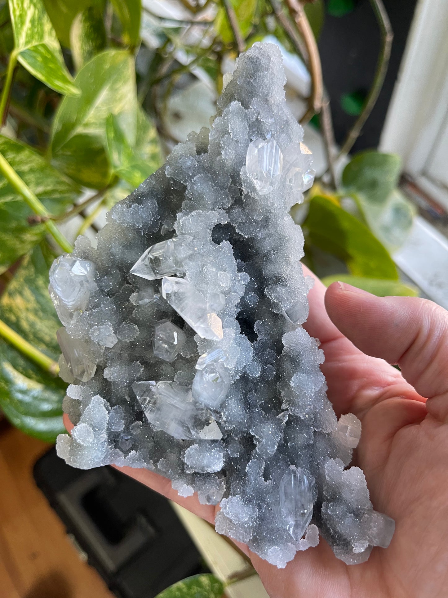 Green chalcedony crystal with Diamond apophyllite druzy crystal stalactite crystal zeolite specimen crystal home decor gift for home