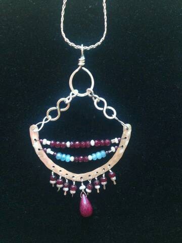 Statement Pendant Sterling and Gemstone Tribal Style | Genuine Ruby | Healing Gemstones | Pearl accents |