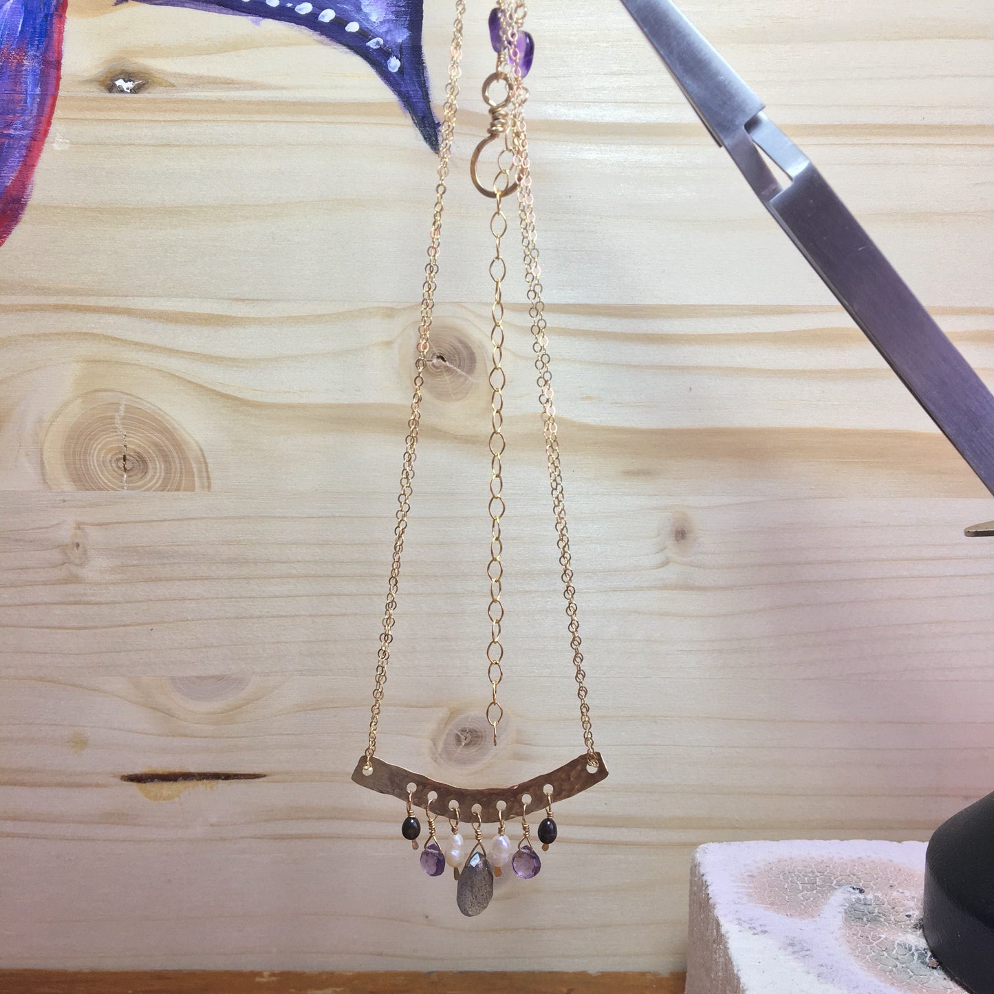 Sweet little 14k gold filled bar With Gemstones Necklace