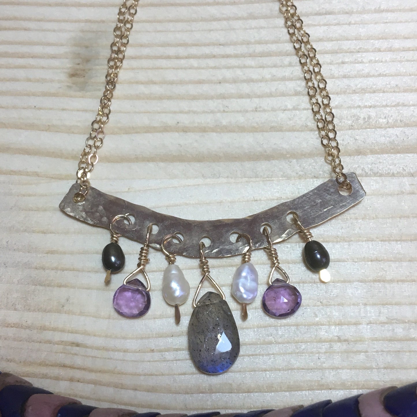 Sweet little 14k gold filled bar With Gemstones Necklace