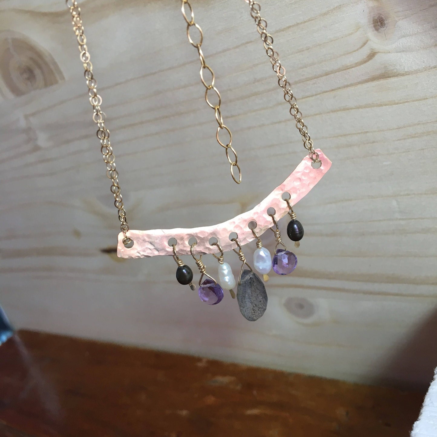 Sweet little 14k gold filled bar With Gemstones Necklace