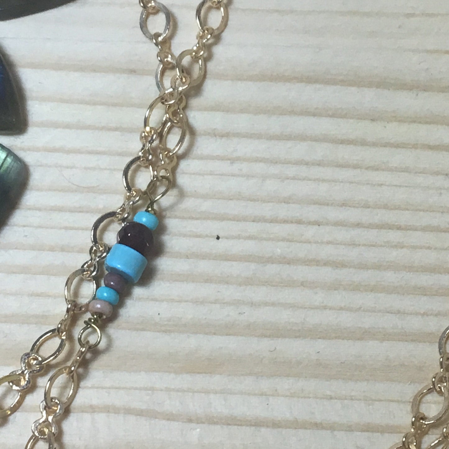 Brass Necklace bohemian Glass and Jade super Long