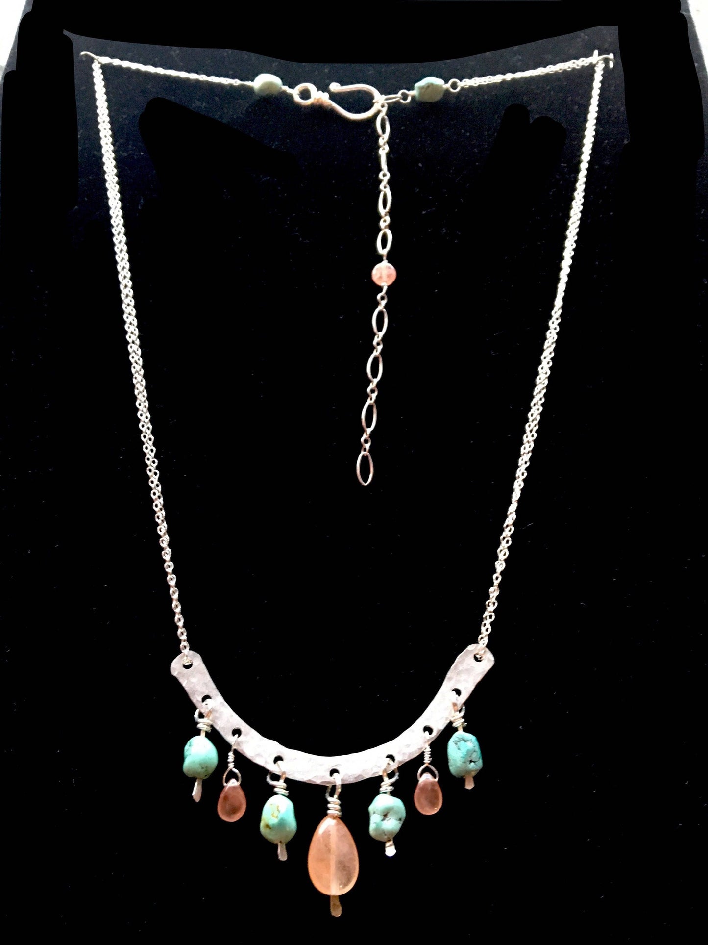 Sterling Silver Necklace Turquoise, Rutilated Quartz and Rhodochrosite | Healing Gemstones | Gift for Her
