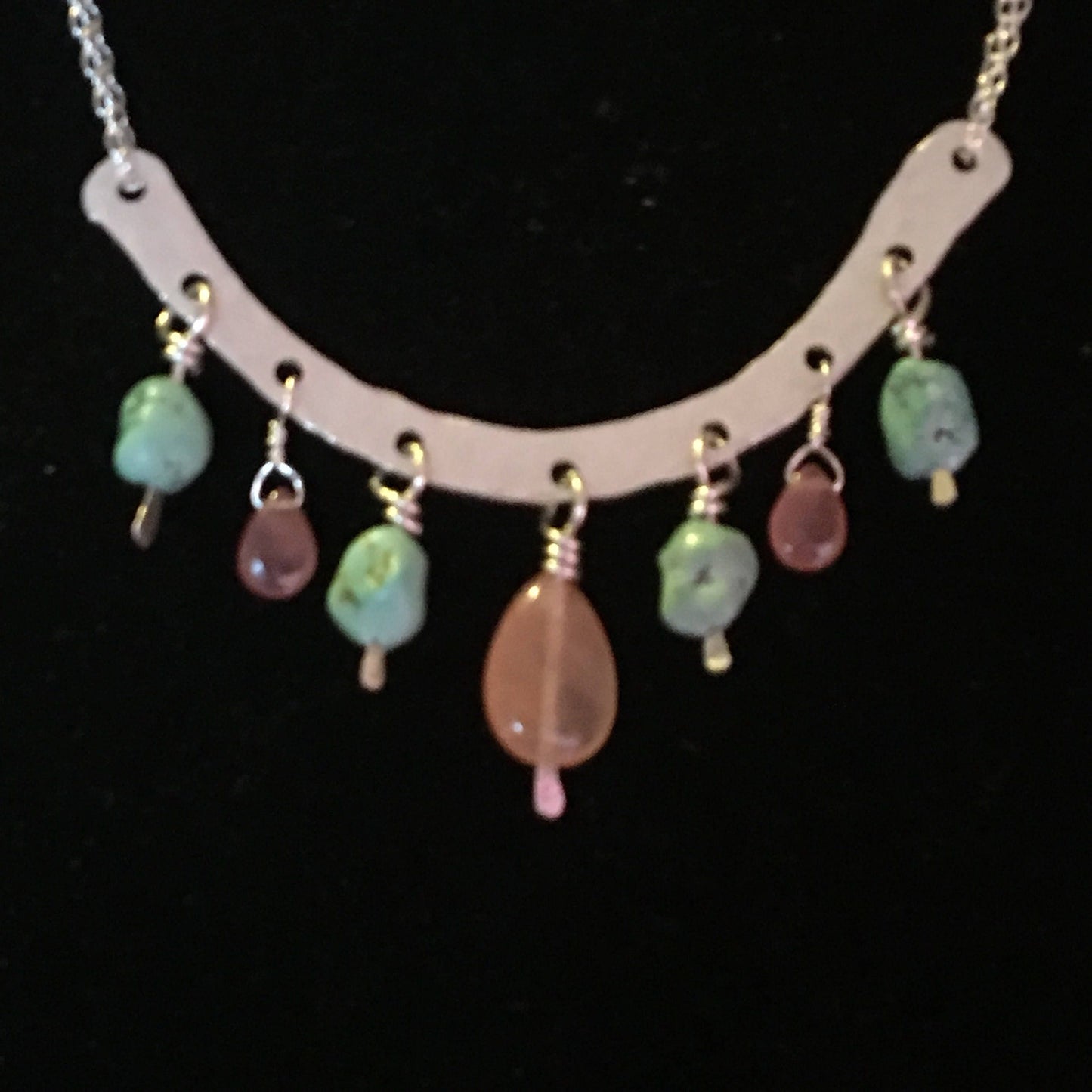 Sterling Silver Necklace Turquoise, Rutilated Quartz and Rhodochrosite | Healing Gemstones | Gift for Her
