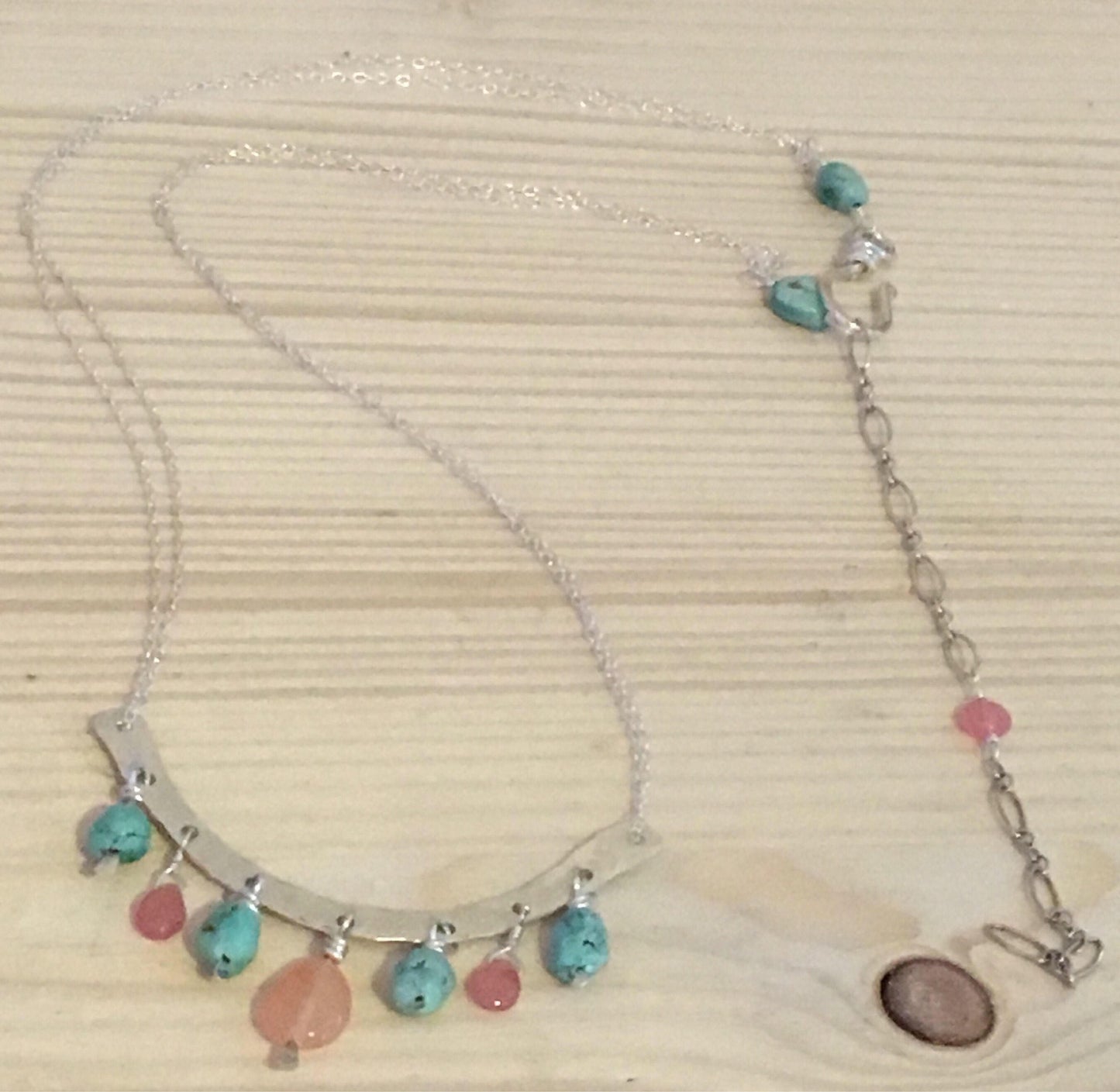 Sterling Silver Necklace Turquoise, Rutilated Quartz and Rhodochrosite | Healing Gemstones | Gift for Her