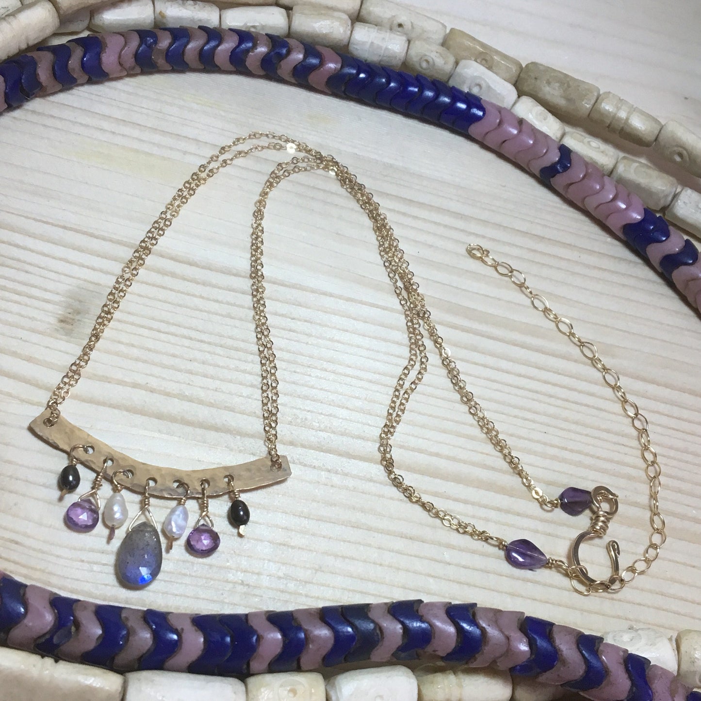 Sweet little 14k gold filled bar With Gemstones Necklace