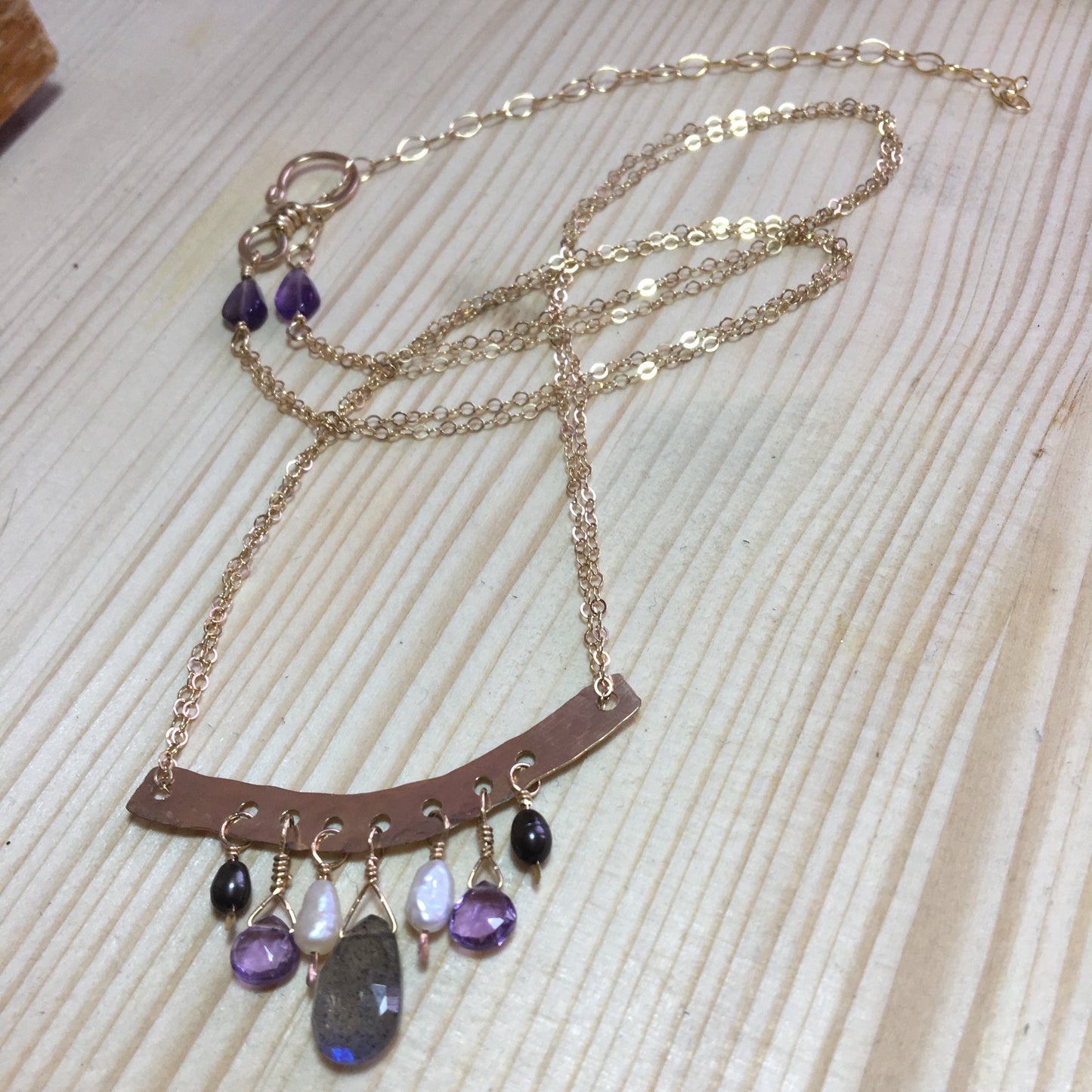 Sweet little 14k gold filled bar With Gemstones Necklace