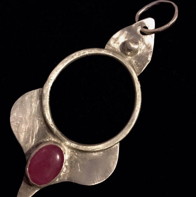 Sterling and Genuine Ruby Pendant North African Tribal Style Lotus