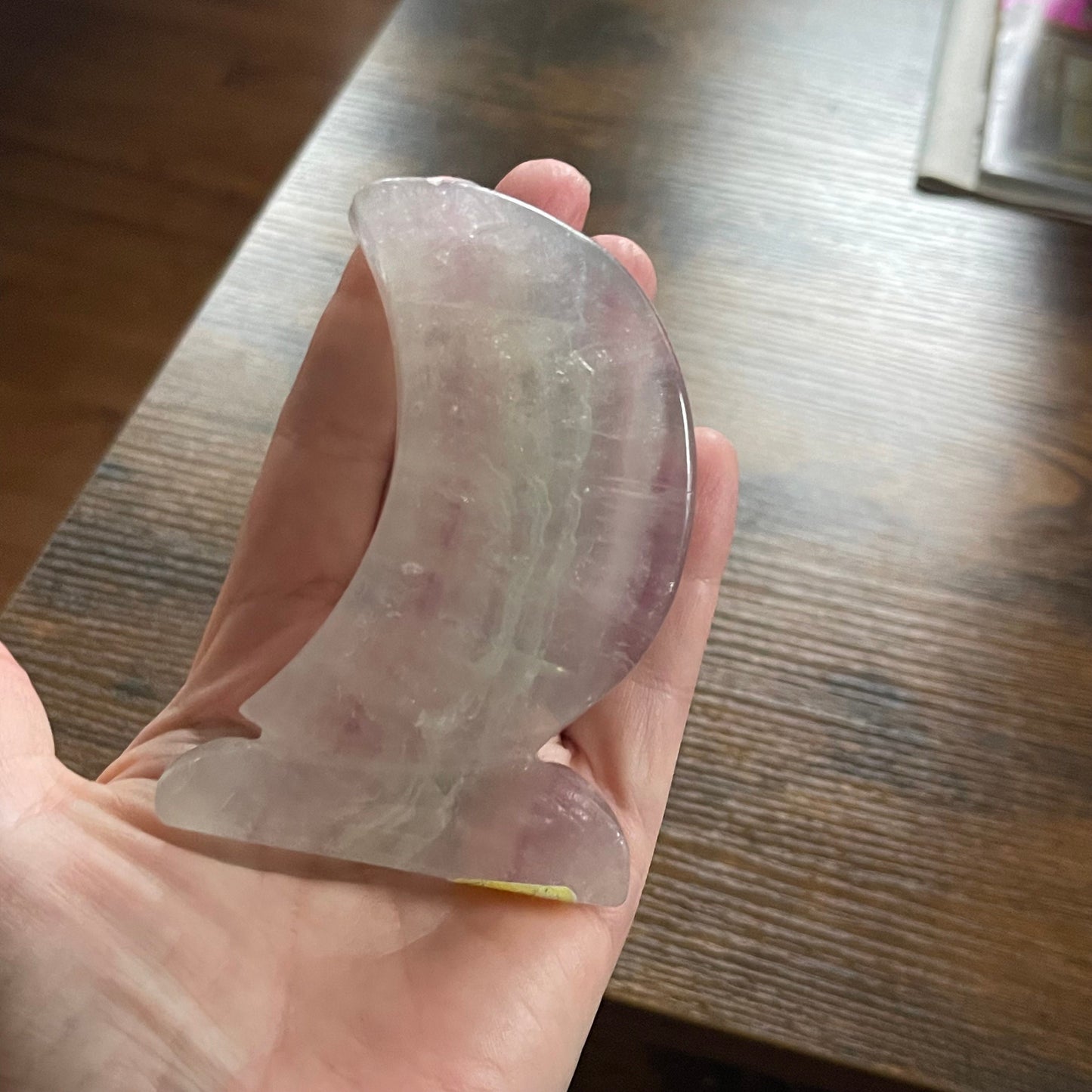 Green and purple Fluorite Cut Base Crescent Crystal Moon Healing crystal
