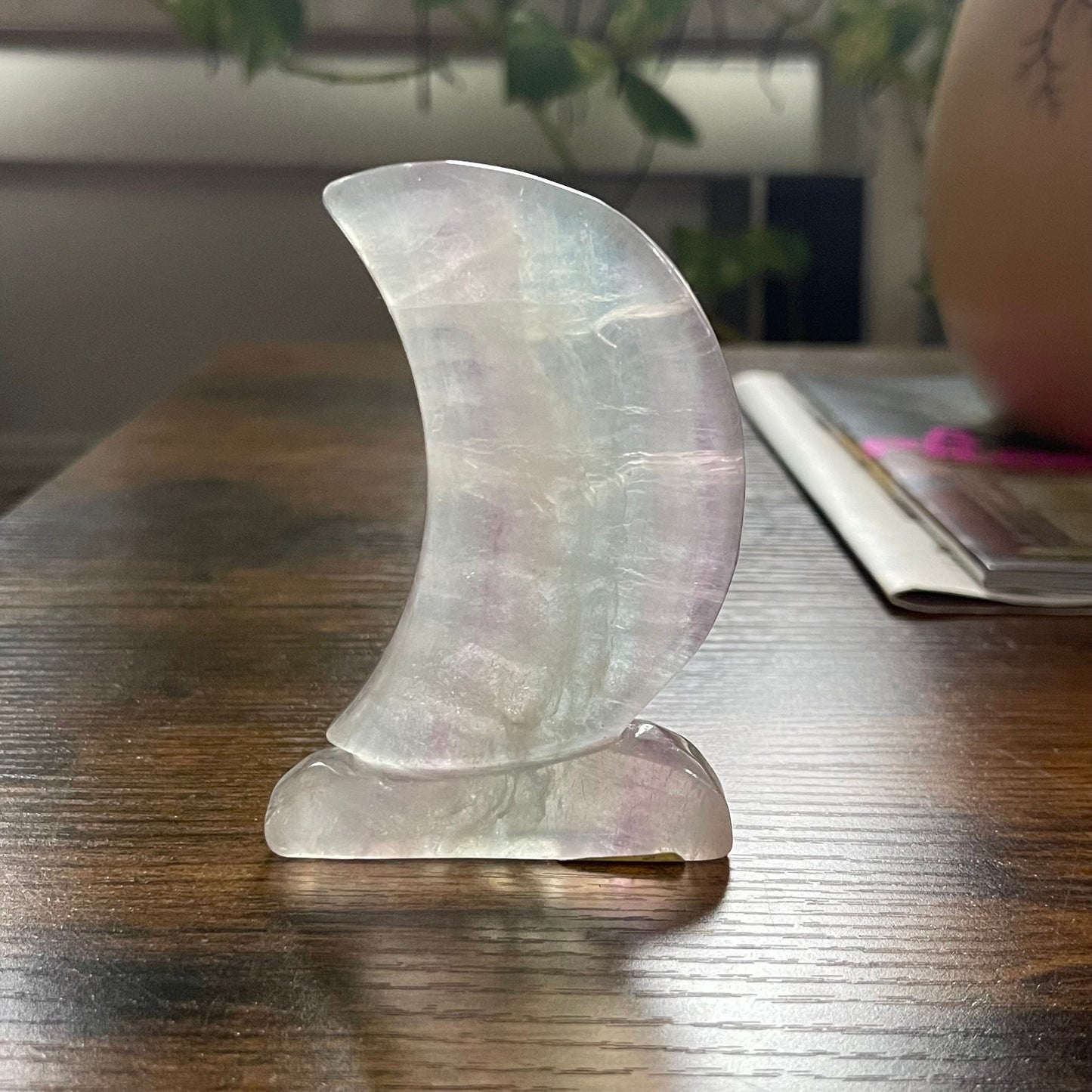 Green and purple Fluorite Cut Base Crescent Crystal Moon Healing crystal