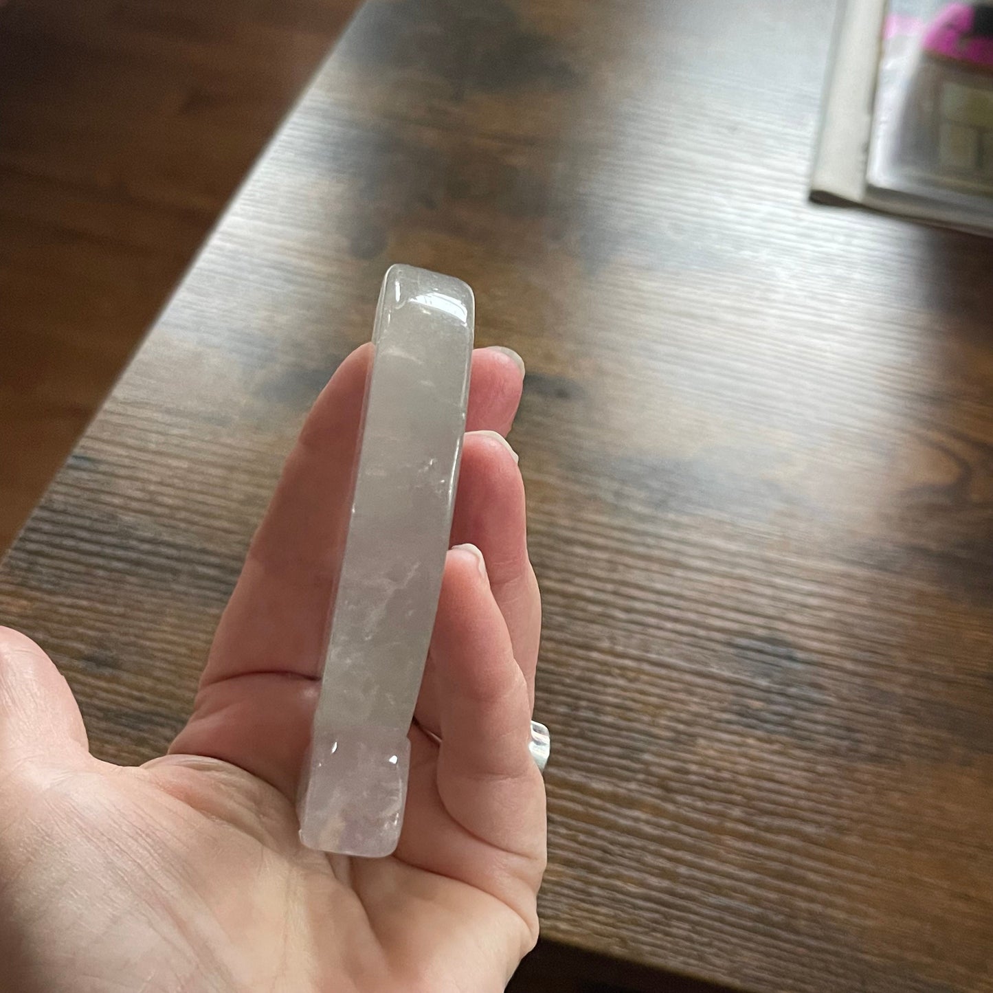 Green and purple Fluorite Cut Base Crescent Crystal Moon Healing crystal