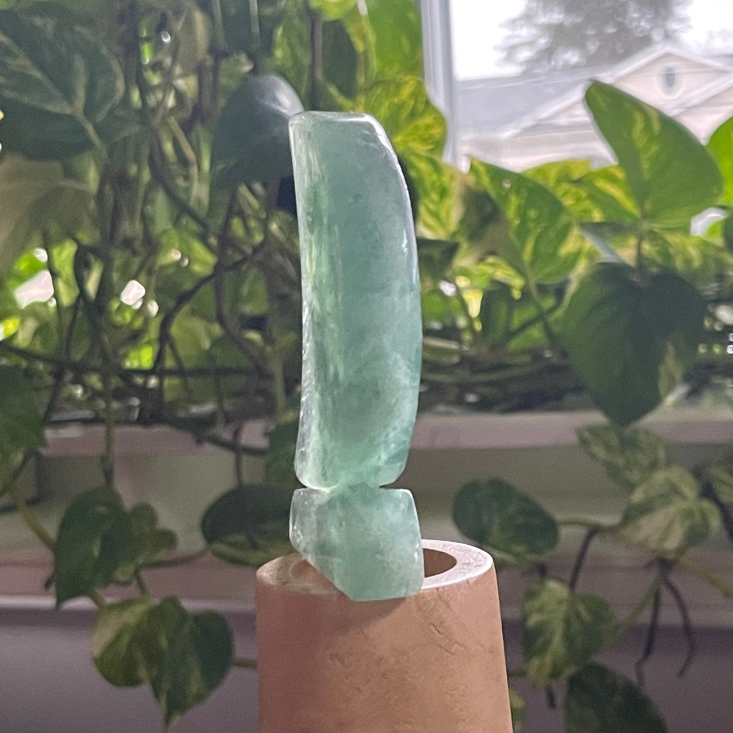 Green Fluorite Cut Base Crescent Moon Hand Carved Healing Crystal Moon