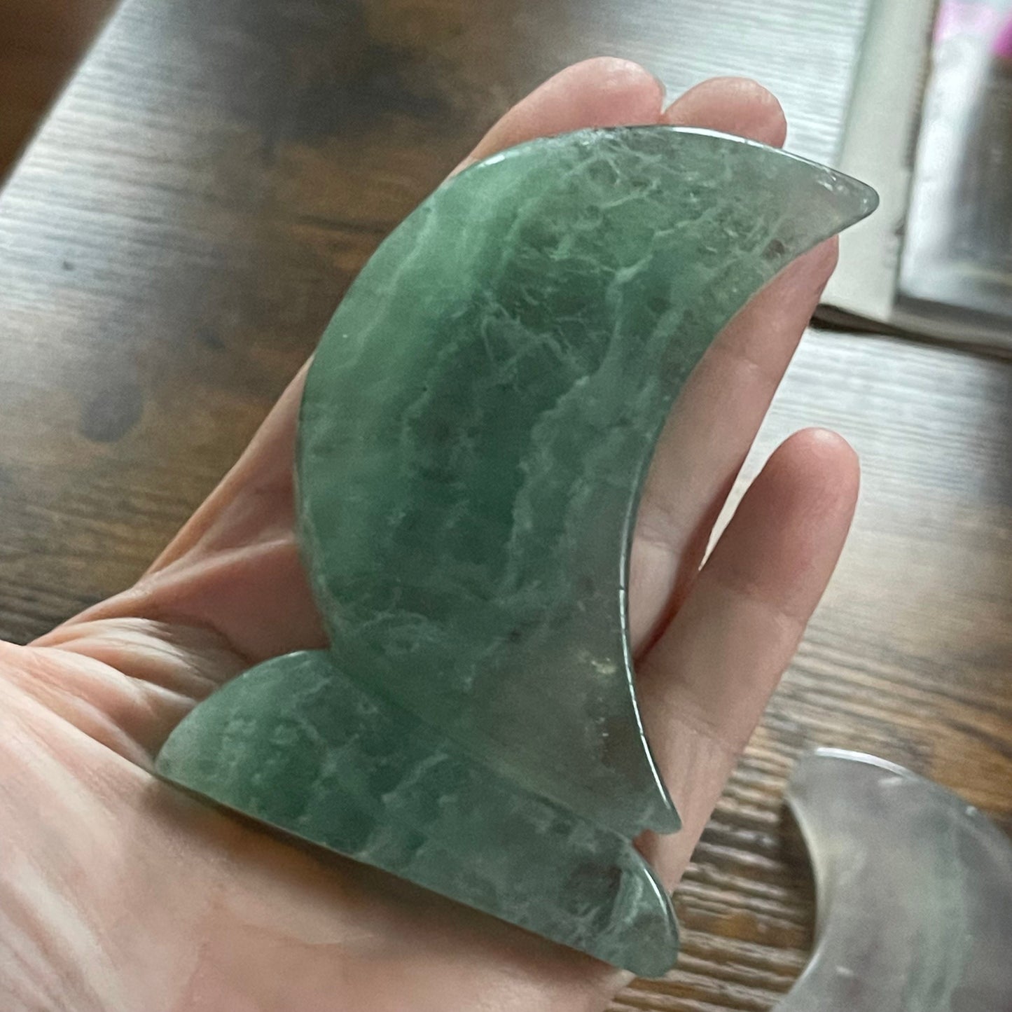 Green Fluorite Cut Base Crescent Moon Hand Carved Healing Crystal Moon