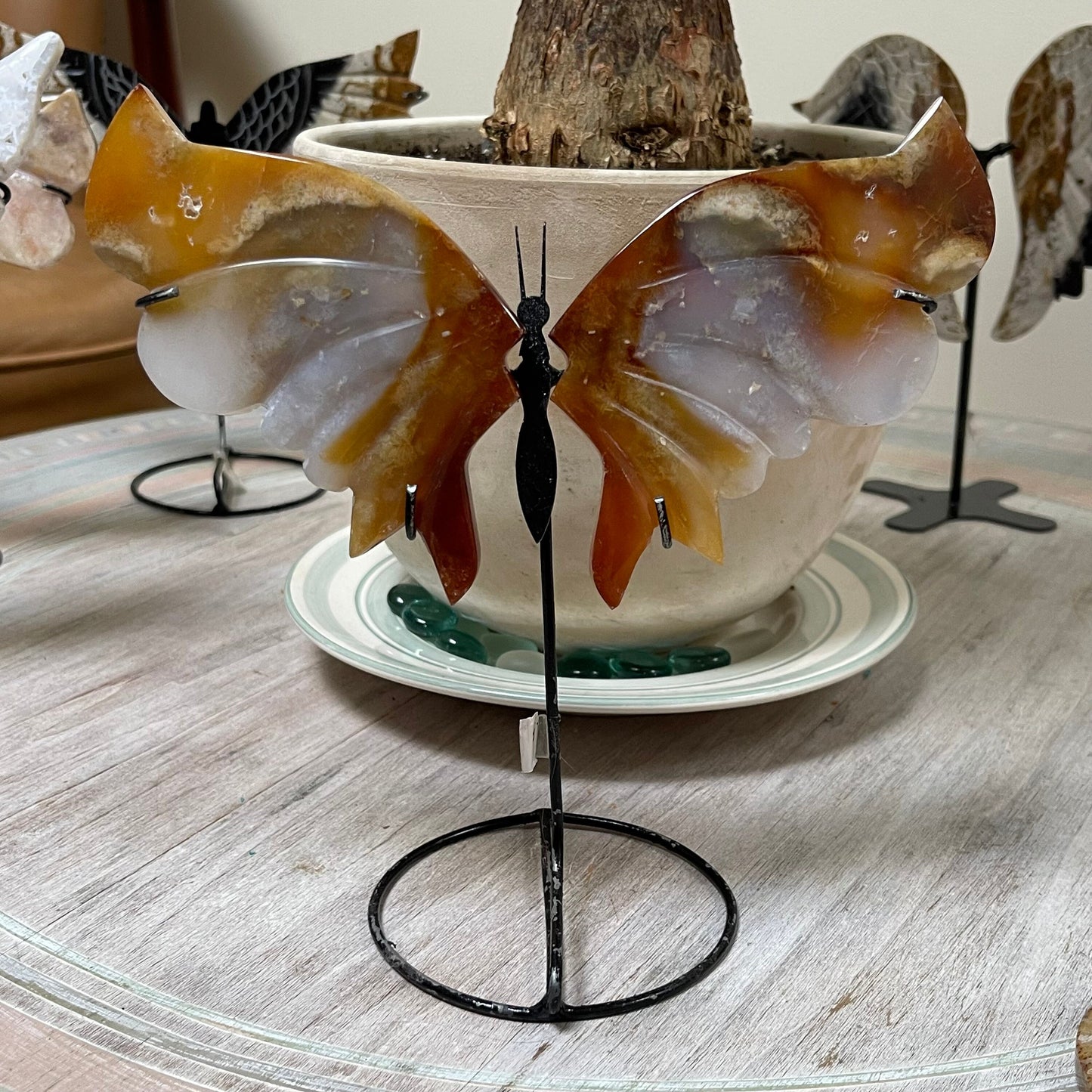 Carnelian Healing Crystal Butterflly Wing Set on stand