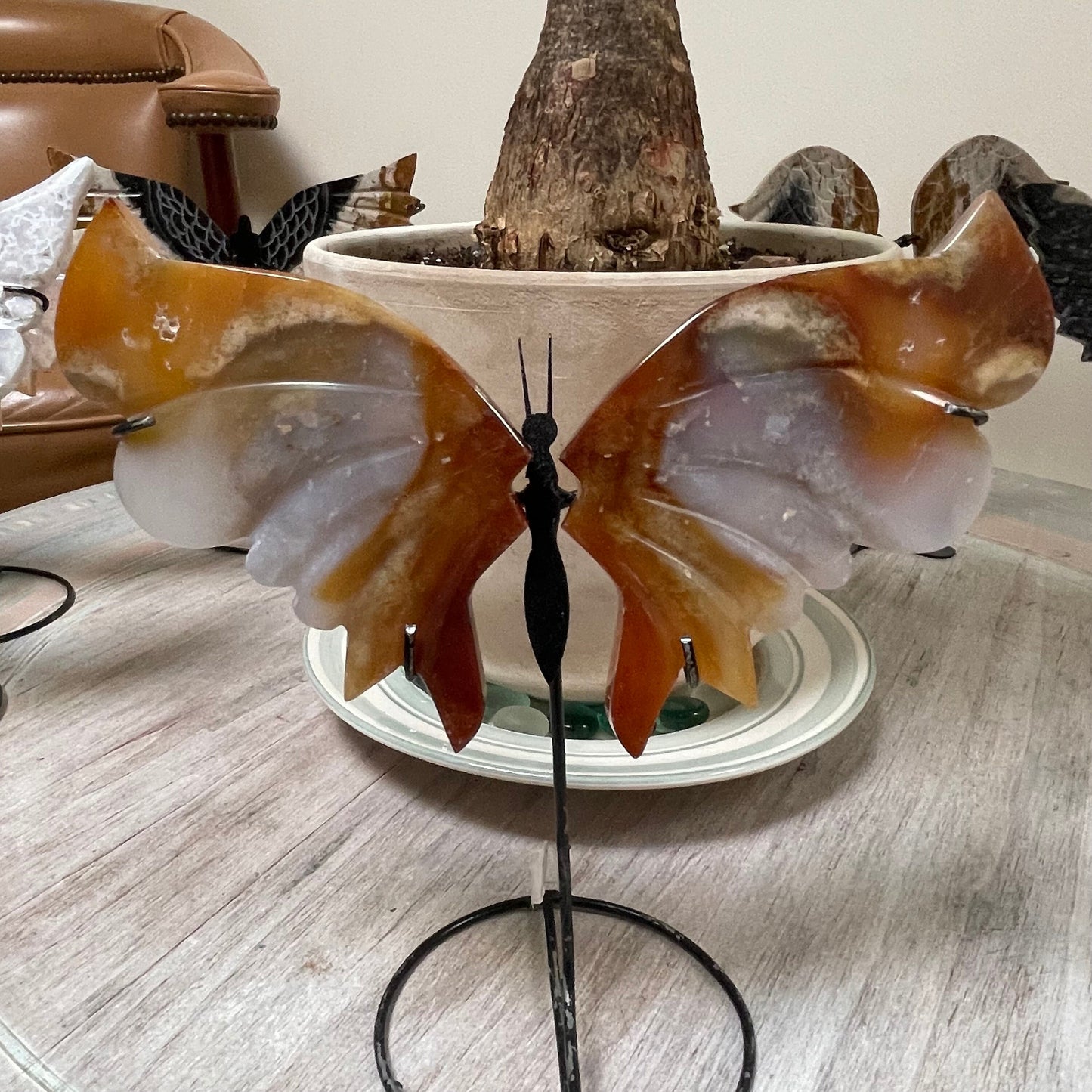 Carnelian Healing Crystal Butterflly Wing Set on stand