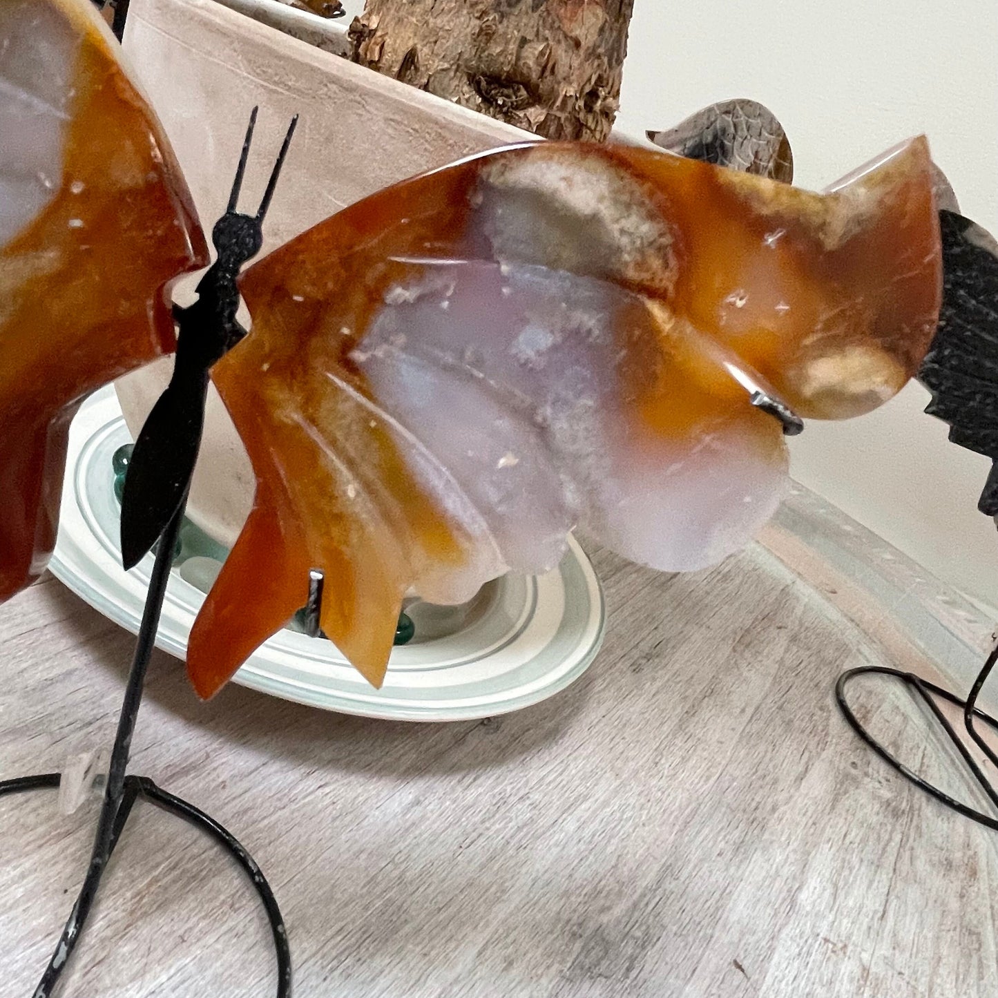 Carnelian Healing Crystal Butterflly Wing Set on stand