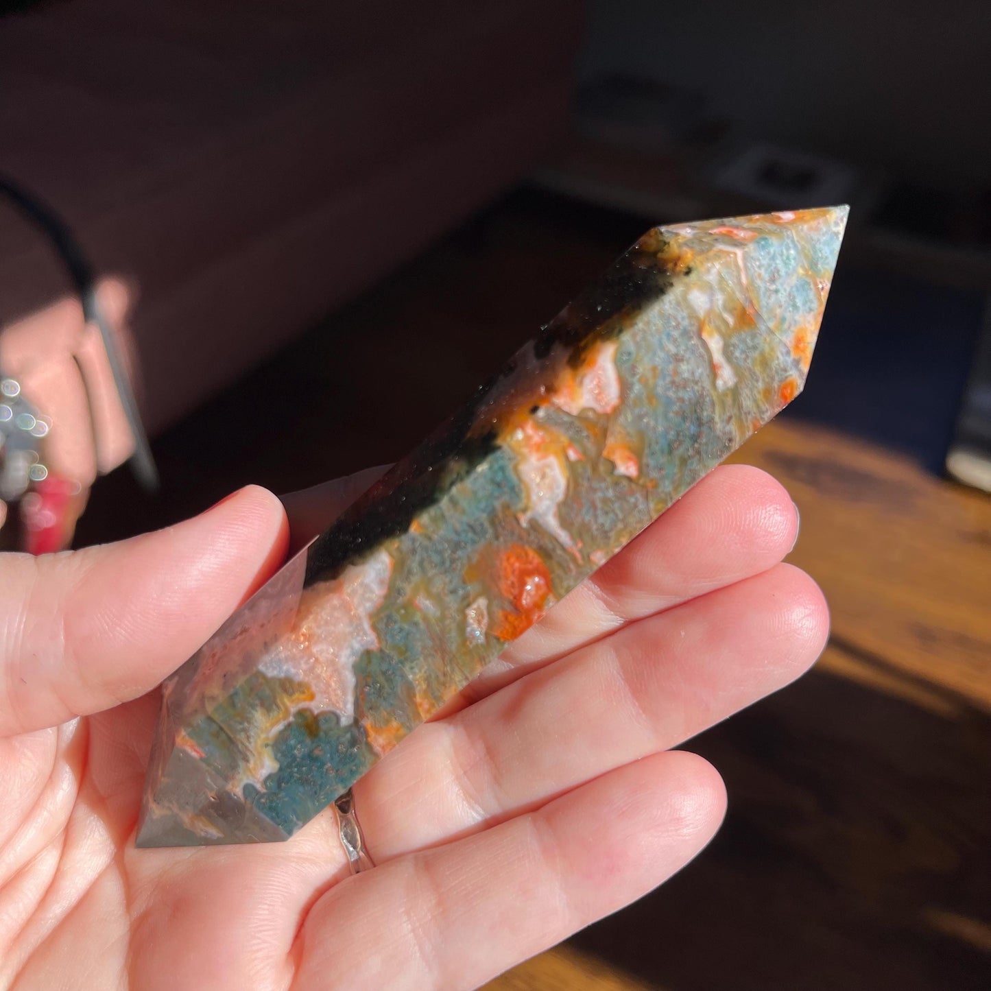 Stunning Red Moss Agate Double Terminated Healing Crystal Wand