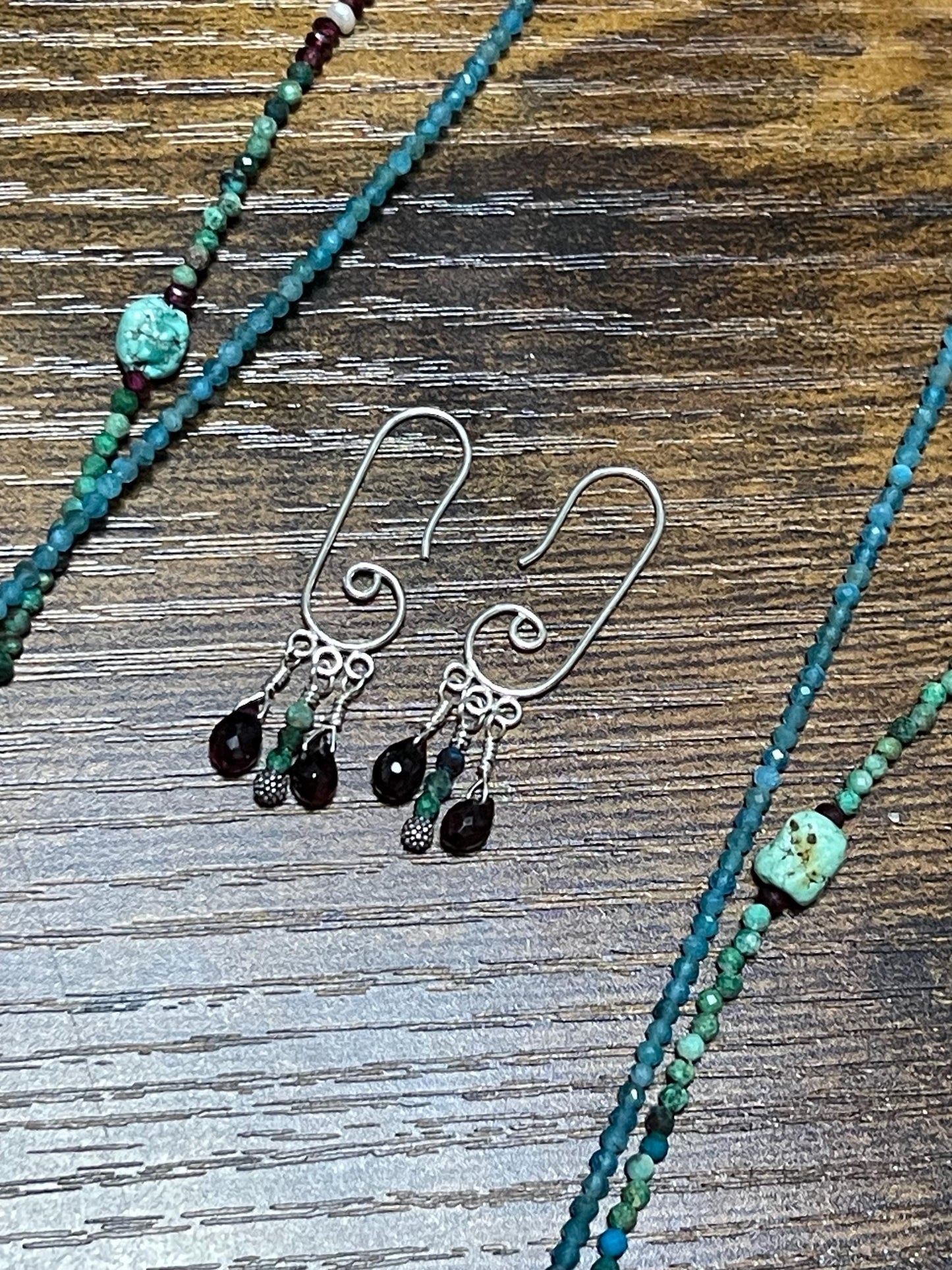 Sterling Silver, turquoise and garnet earrings