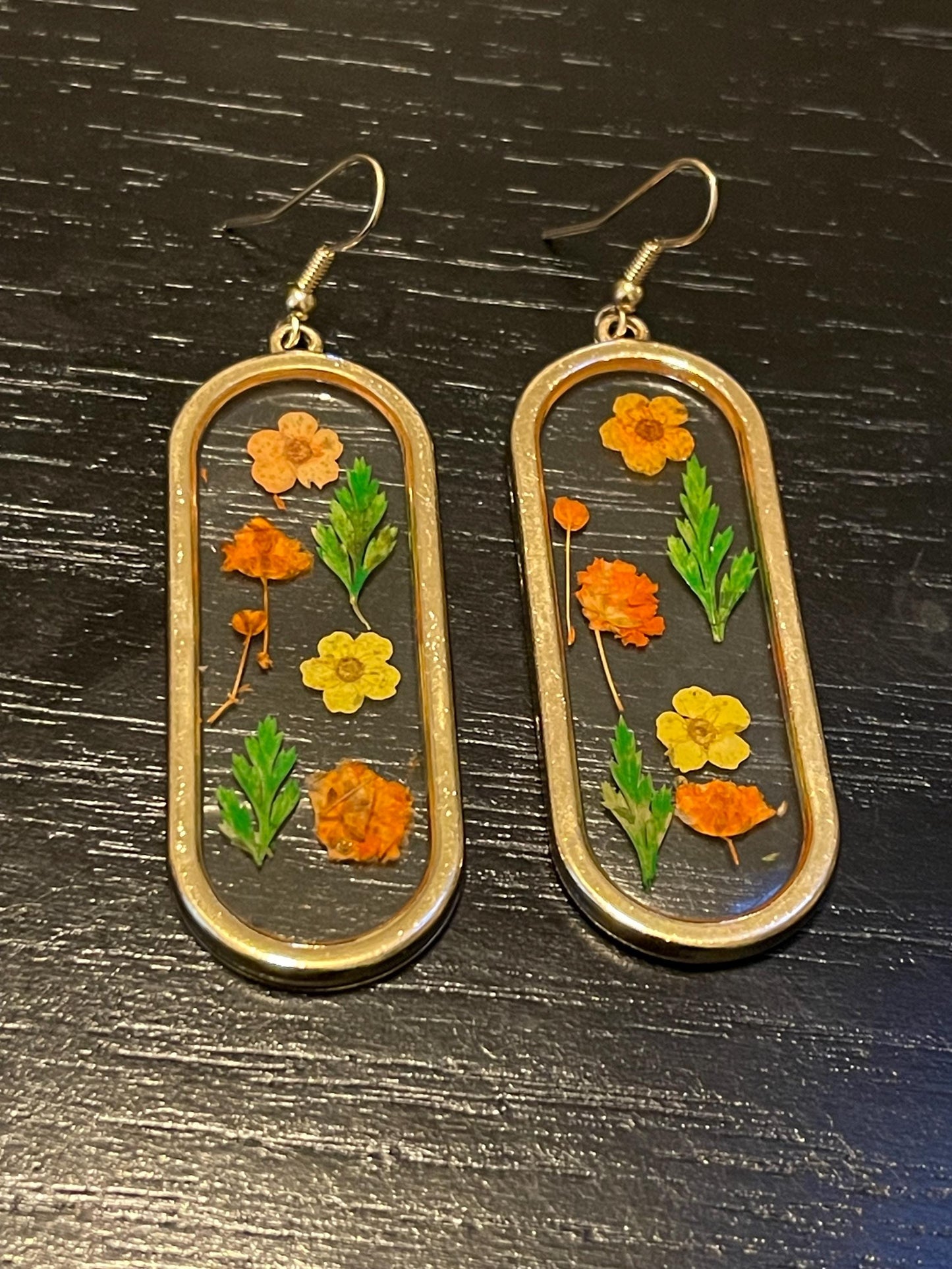 Sweet Real Pressed Flower Earrings Orange and red Flowers