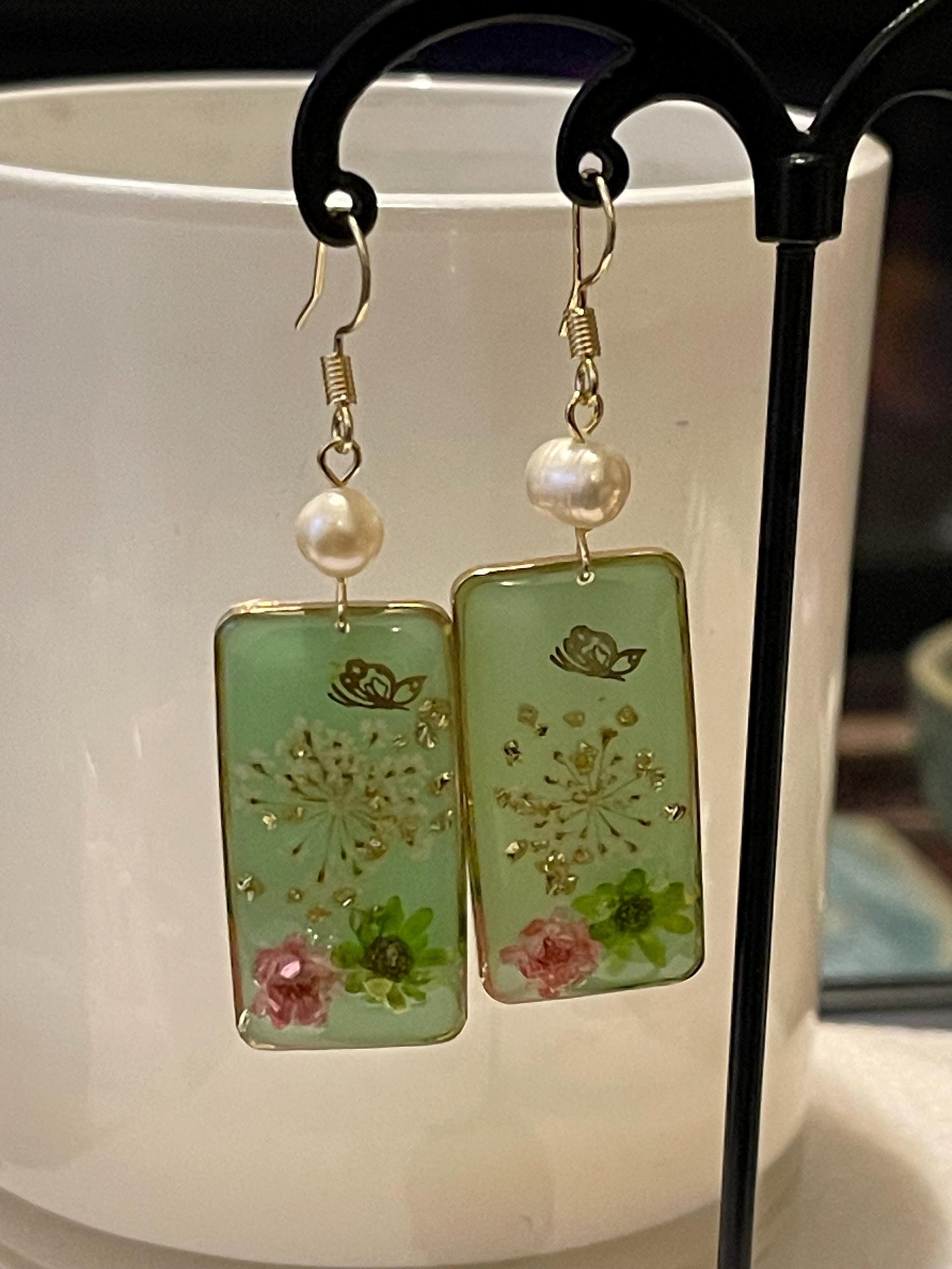 Sweet Real Pressed Flower Earrings Purple and Yellow Flowers