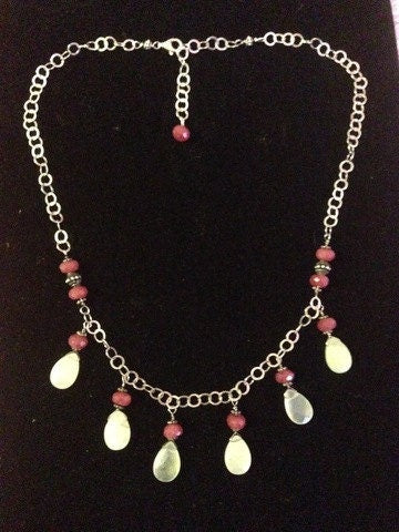 Ruby Necklace, Princess Necklace, Sterling silver, Faceted Rubies and Jade Necklace