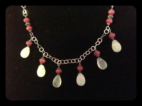 Ruby Necklace, Princess Necklace, Sterling silver, Faceted Rubies and Jade Necklace