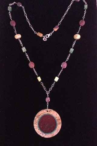 Mookaite, turquoise, Jasper and fossilized coral on Sterling Silver necklace