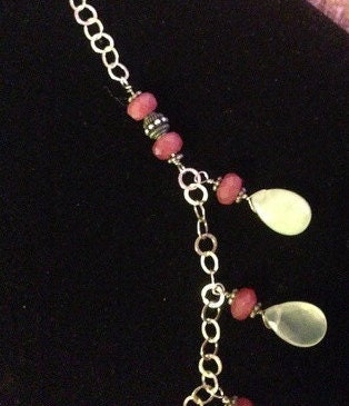 Ruby Necklace, Princess Necklace, Sterling silver, Faceted Rubies and Jade Necklace